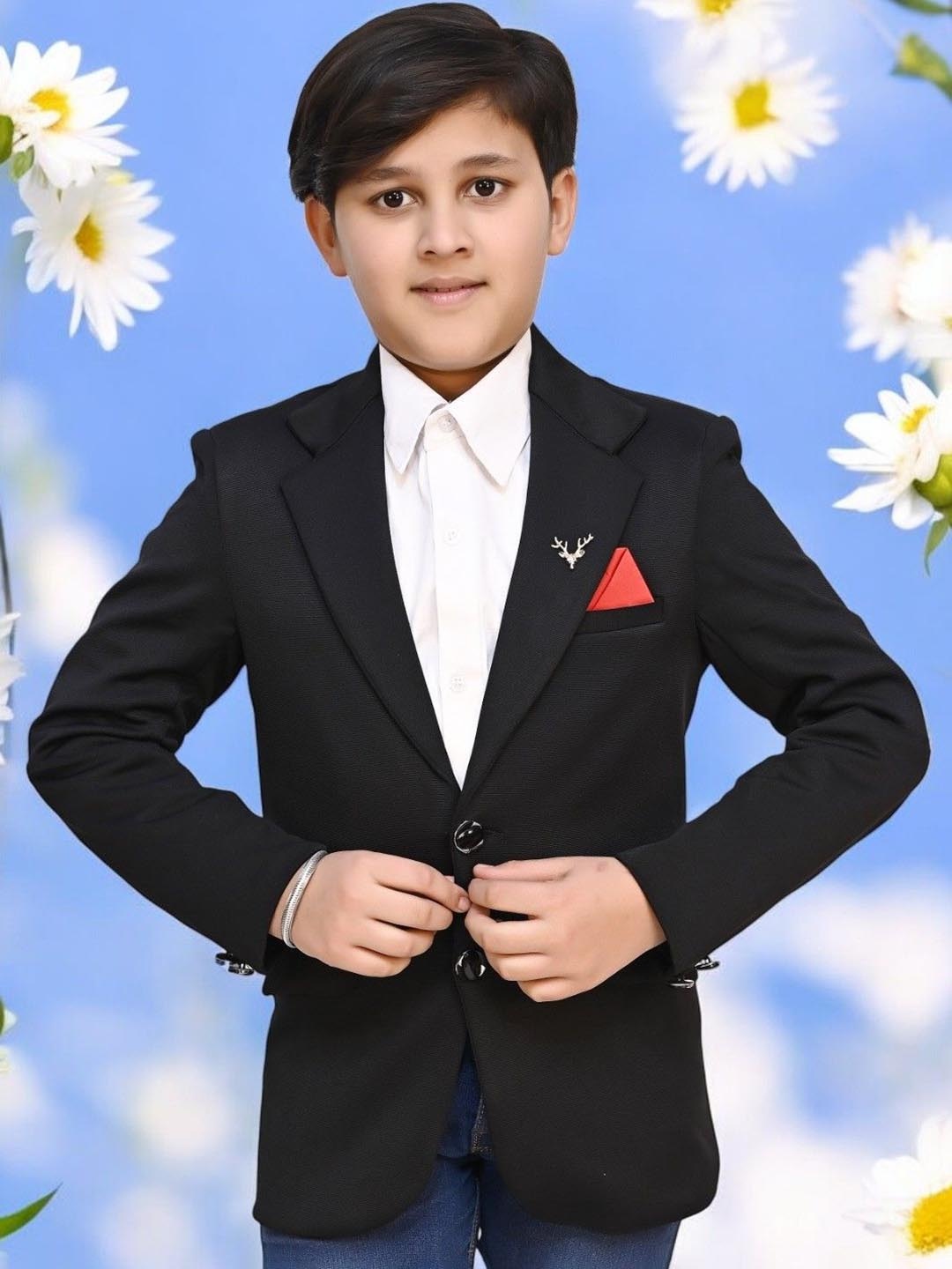 

Qitty Boys Notched Lapel Single Breasted Party Blazer, Black
