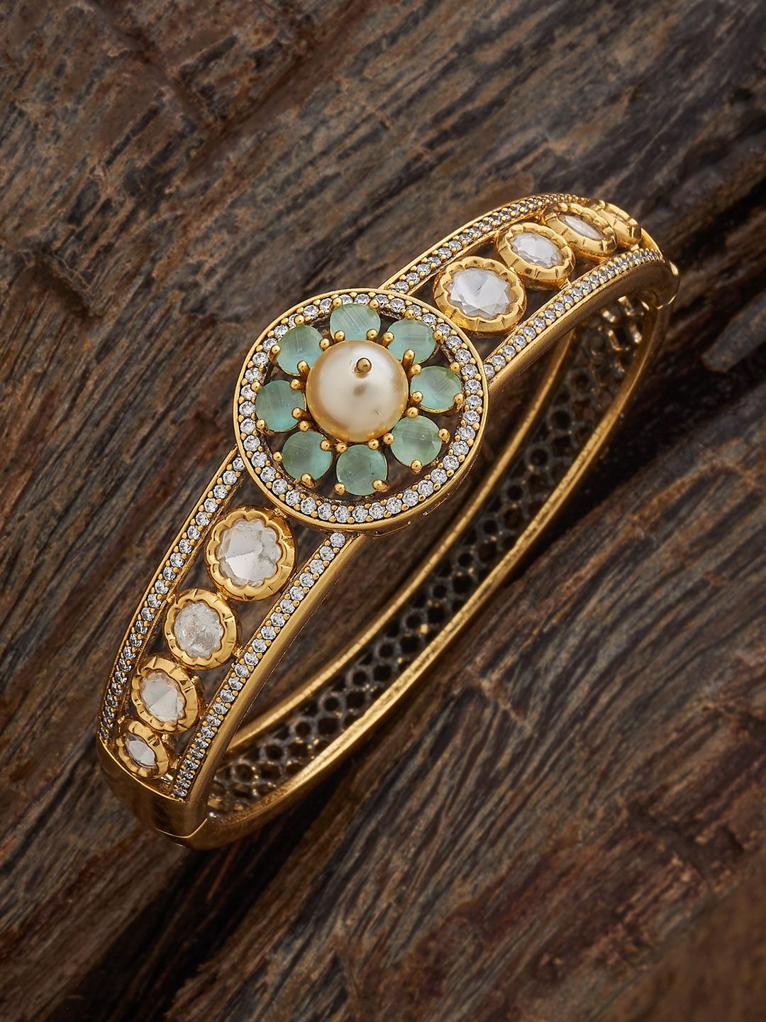 

Kushal's Fashion Jewellery Pink Victorian-Plated Kundan Ethnic Kada Bracelet, Gold