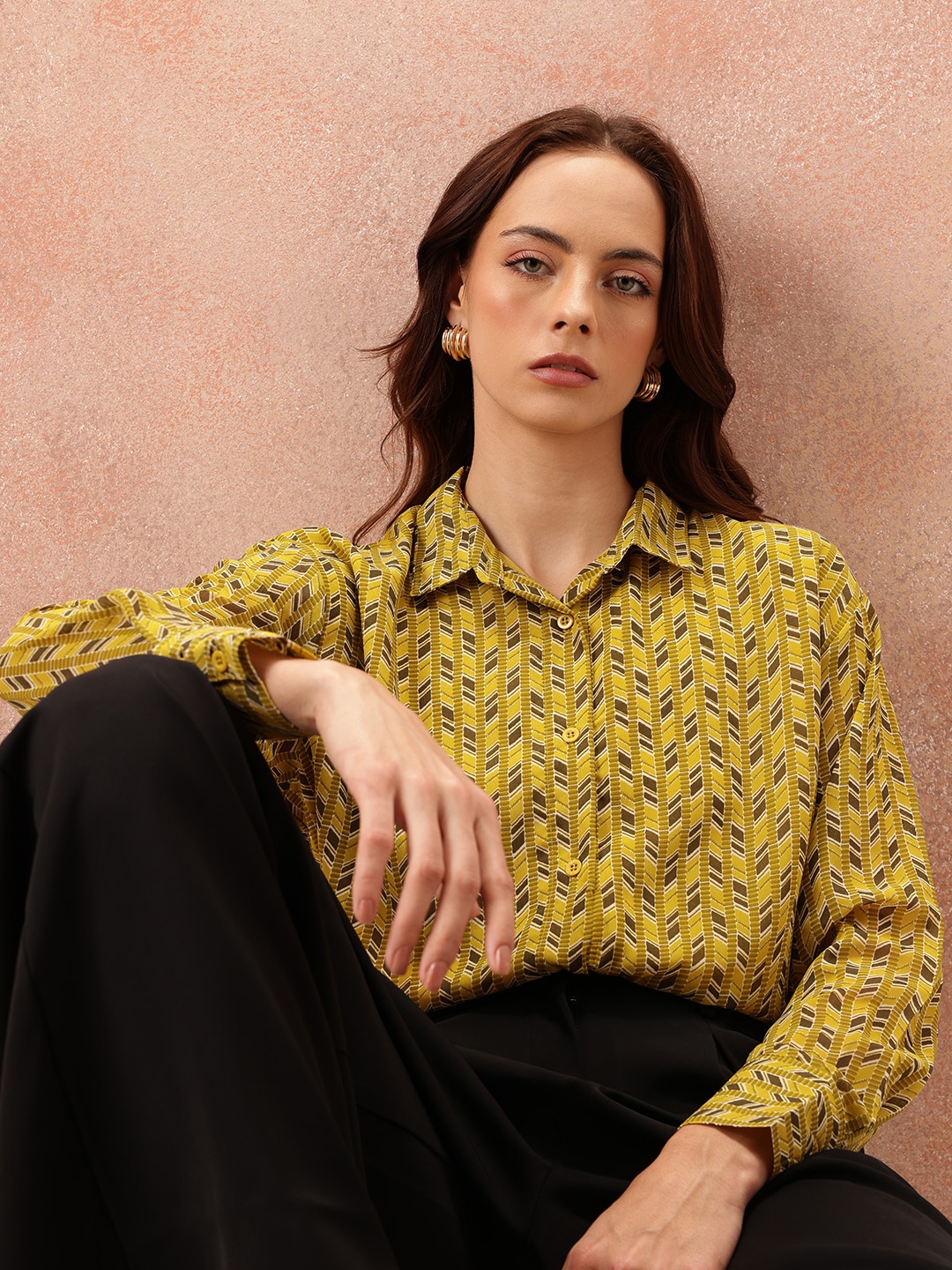 

all about you Opaque Printed Casual Shirt, Mustard