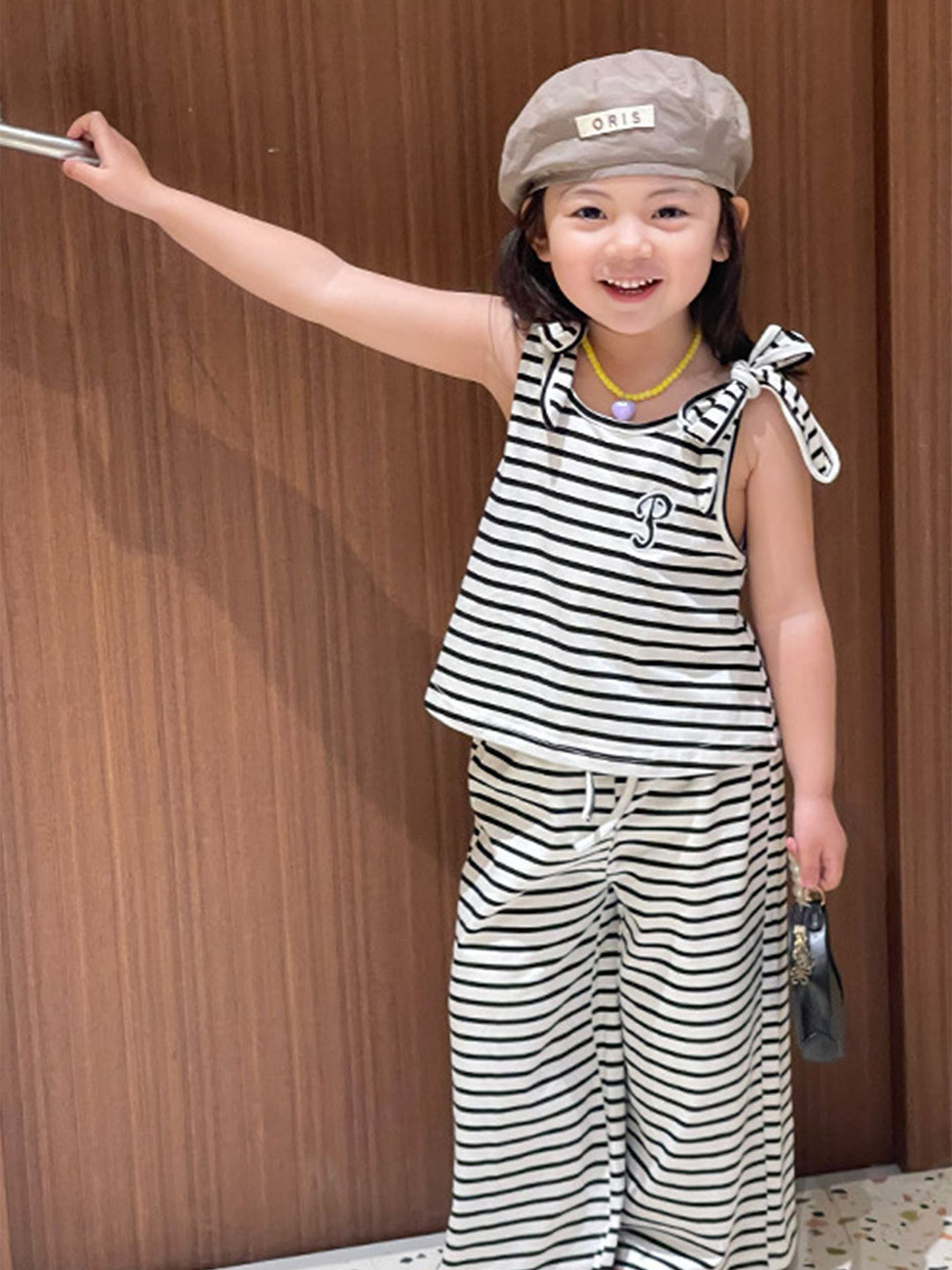 

LULU & SKY Girls Striped Pure Cotton Top With Palazzos, White