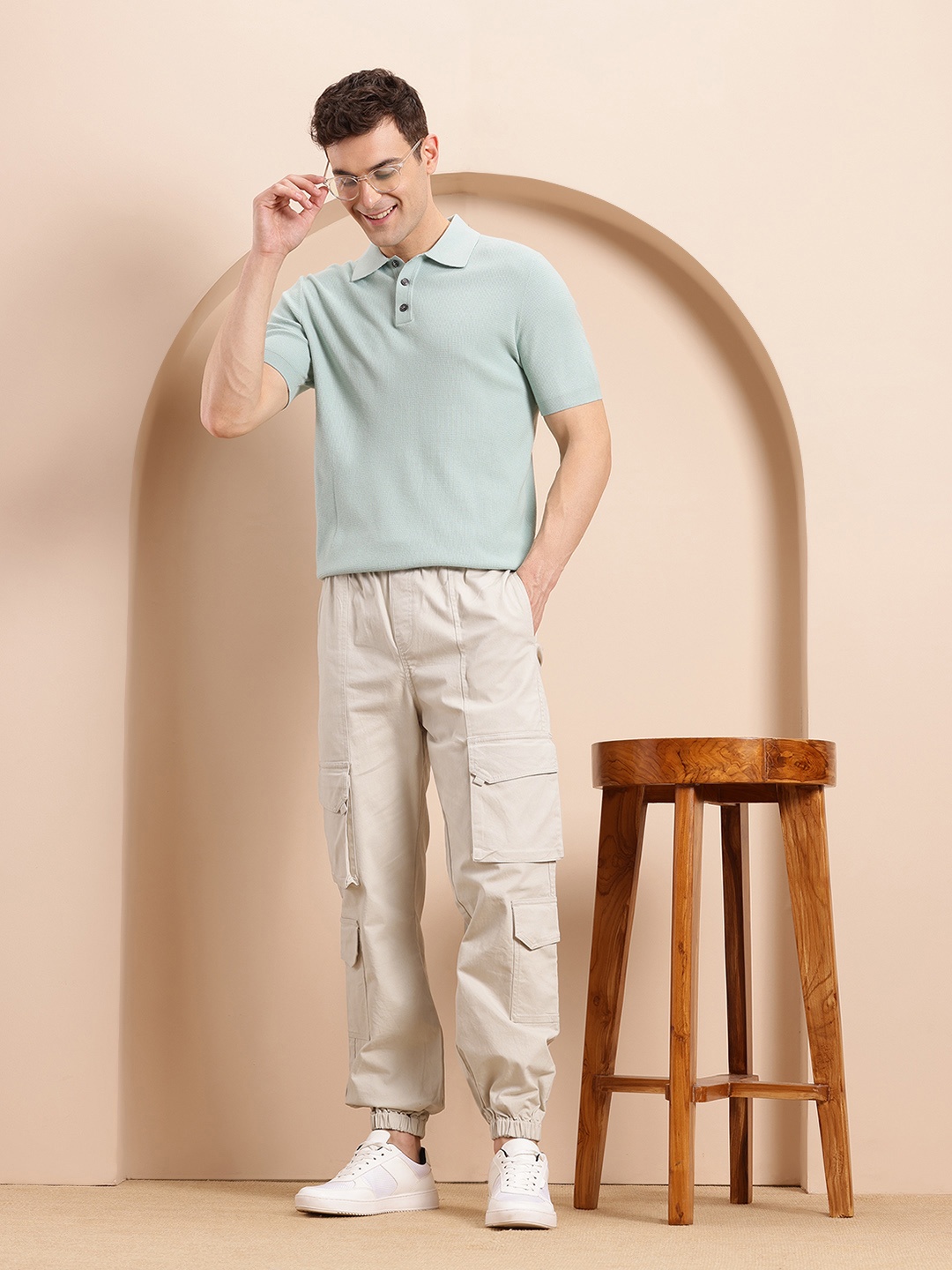

Mast & Harbour Men Cargo Style Joggers, Beige