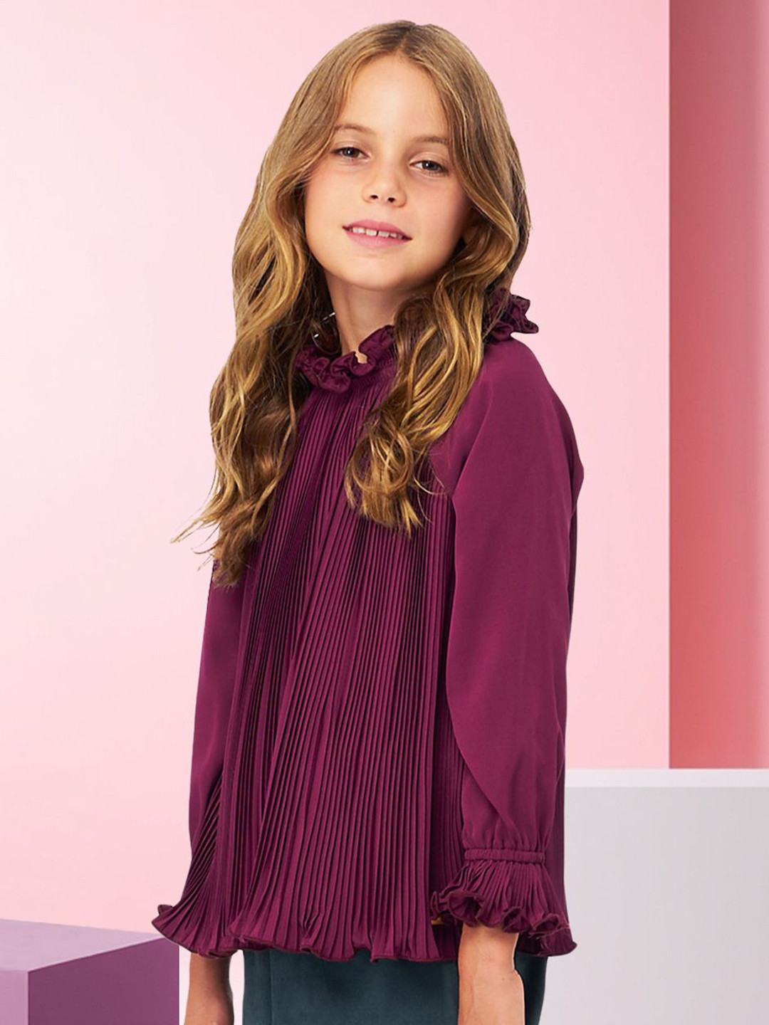 

FOREVER FRIDAY Girls Self Design High Neck Top, Purple