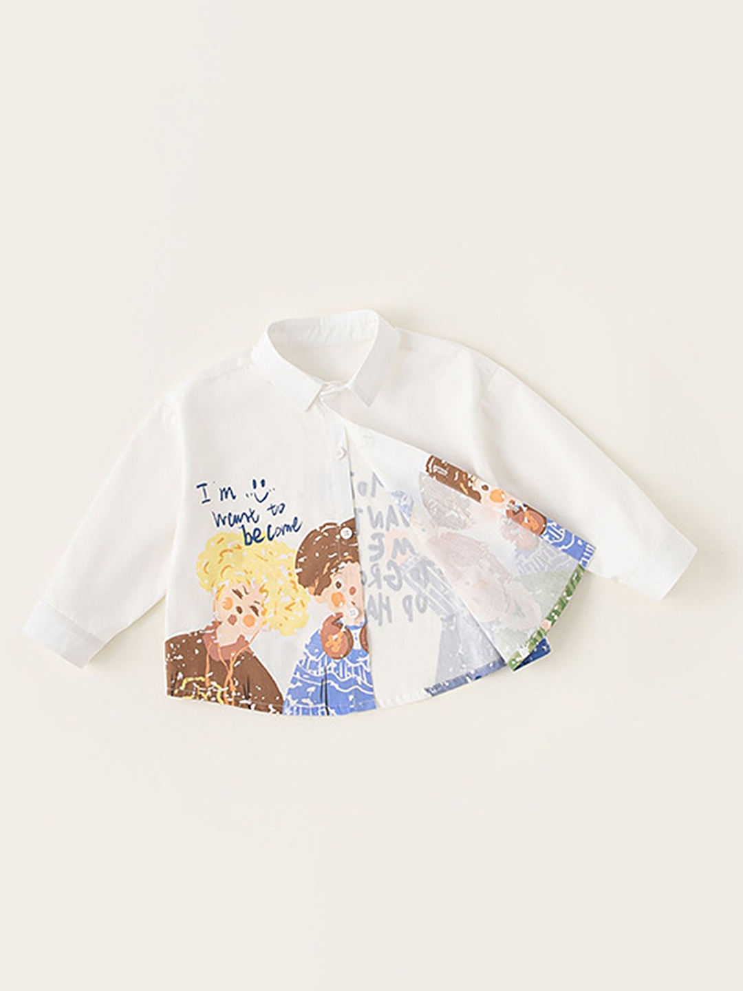 

LULU & SKY Boys Spread Collar Graphic Printed Cotton Casual Shirt, White