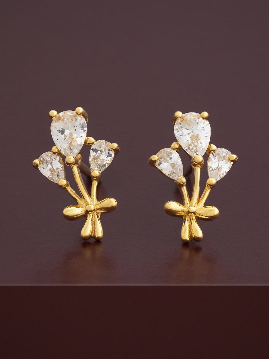 

Kushal's Fashion Jewellery 92.5 Silver Gold-Plated CZ Studded Studs Earrings