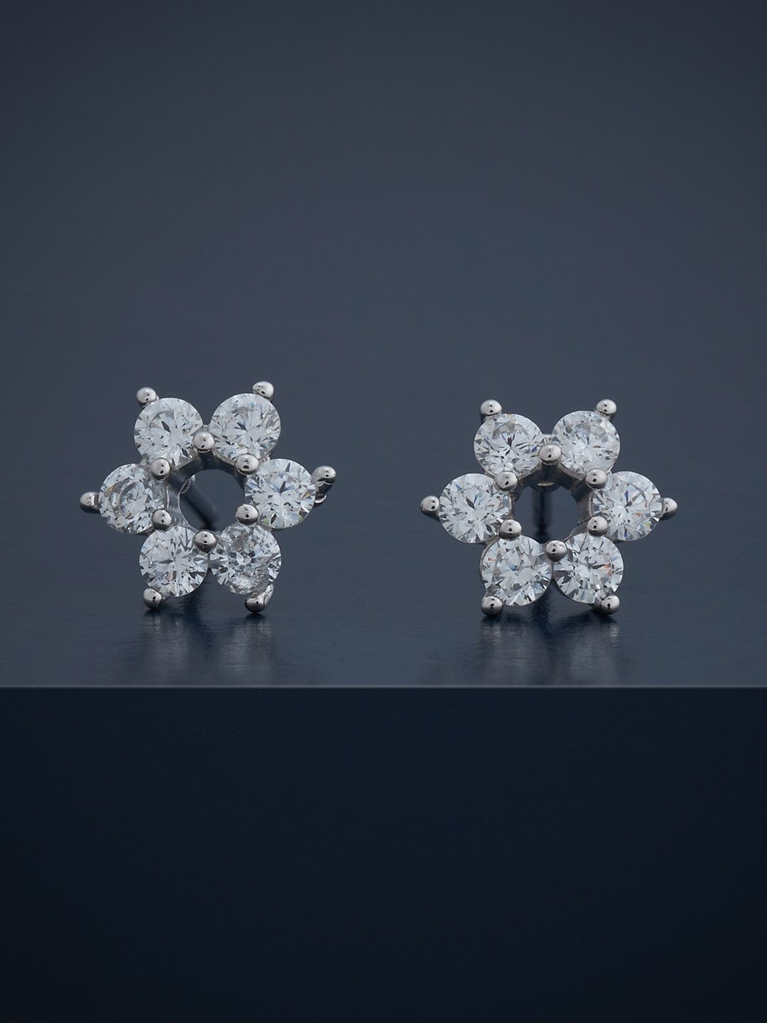 

Kushal's Fashion Jewellery 92.5 Sterling Silver Rhodium-Plated Floral CZ-Studded Studs