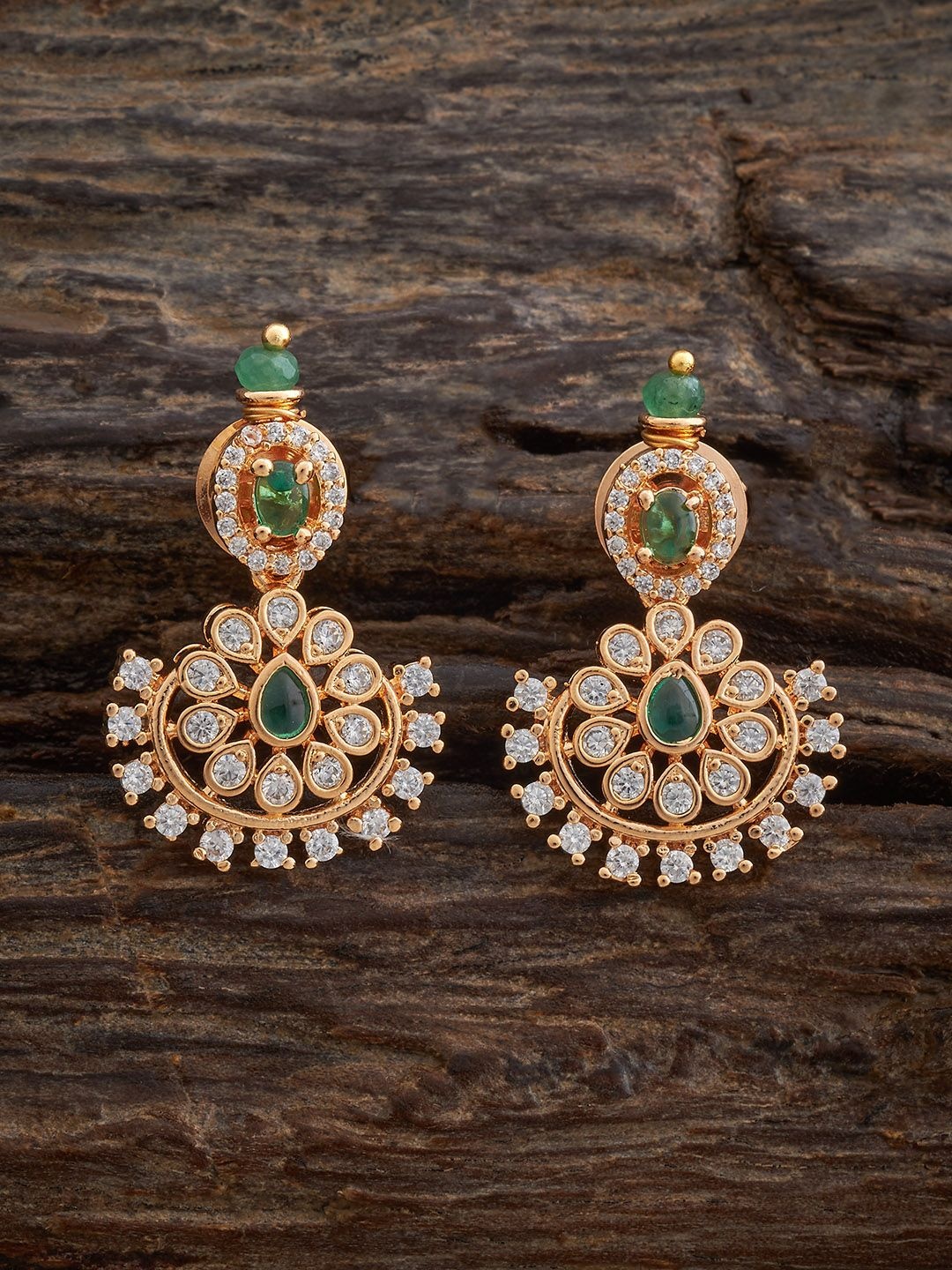 

Kushal's Fashion Jewellery Gold-Plated Floral Copper Zircon Drop Earrings, White