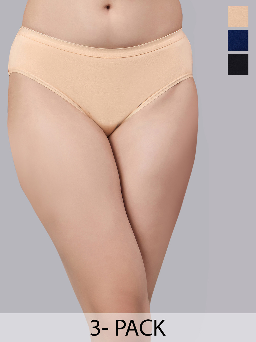 

SIMOH Women Pack Of 3 Mid Rise Basic Briefs, Black