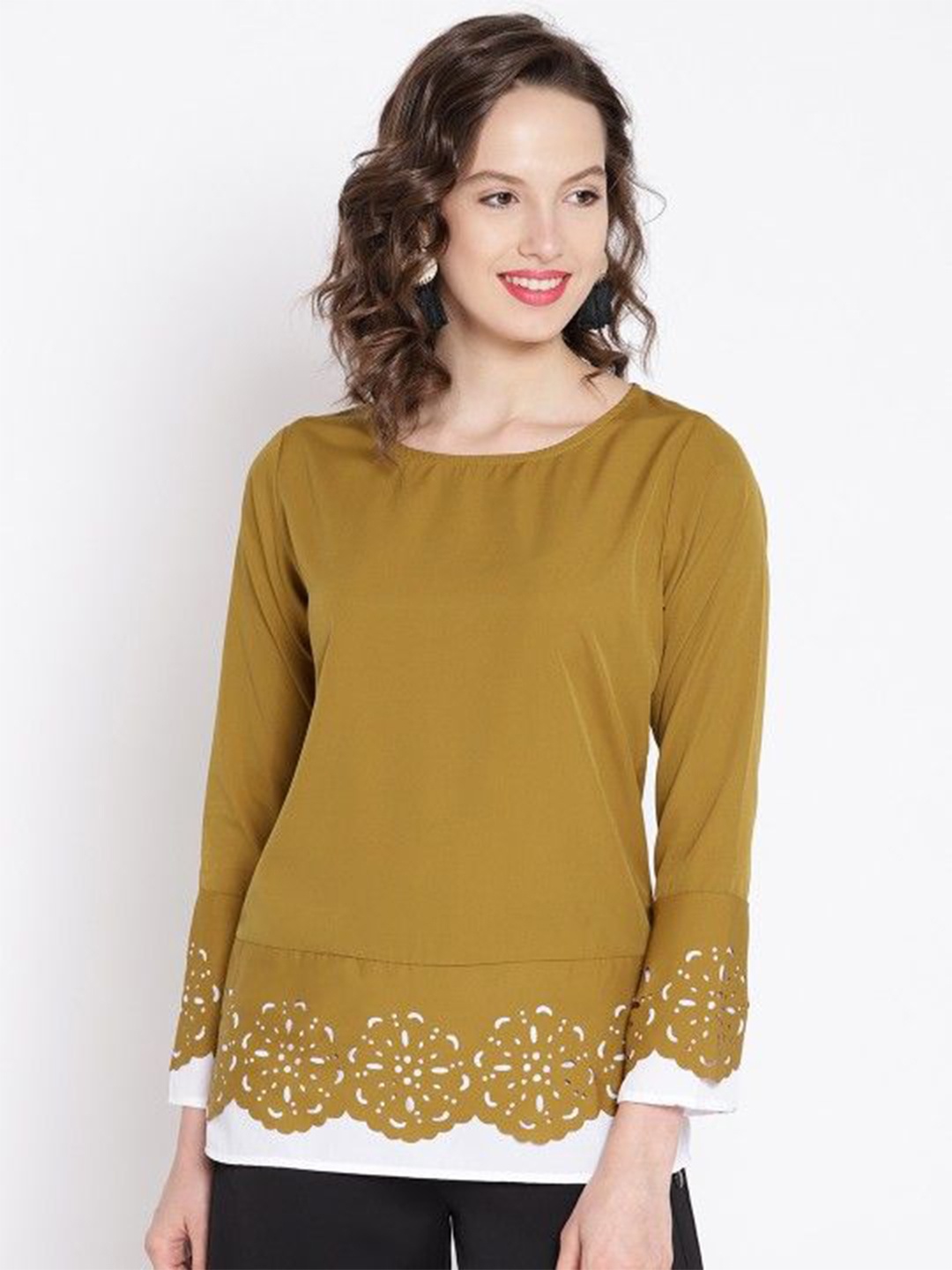 

Moda Rapido Women Round Neck Top, Mustard