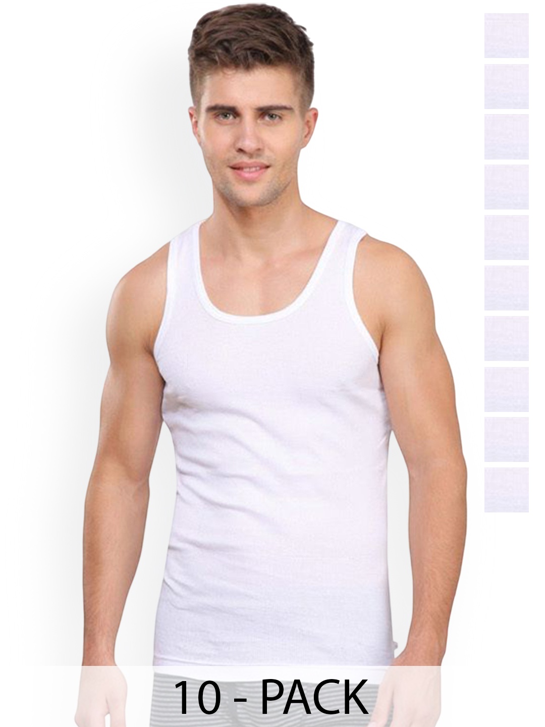 

Rupa Pack Of 10 Pure Cotton Innerwear Vests - Frontline-Rib-White-RN-10-85