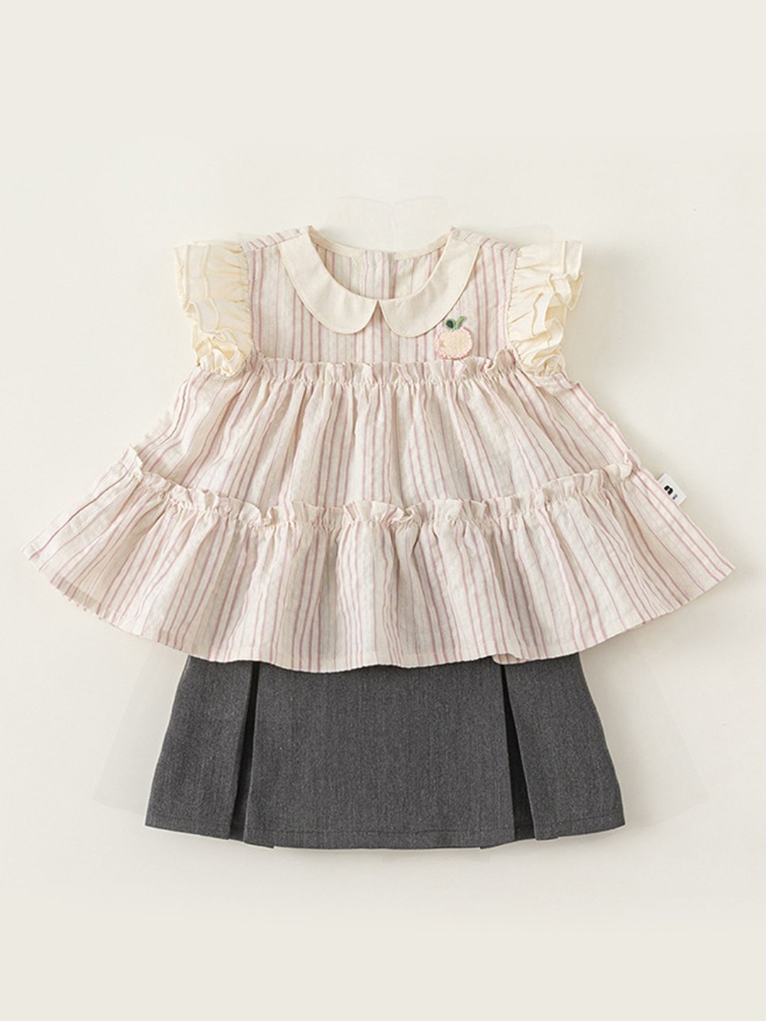 

LULU & SKY Girls Striped Peter Pan Collar Top With Skirt, Pink