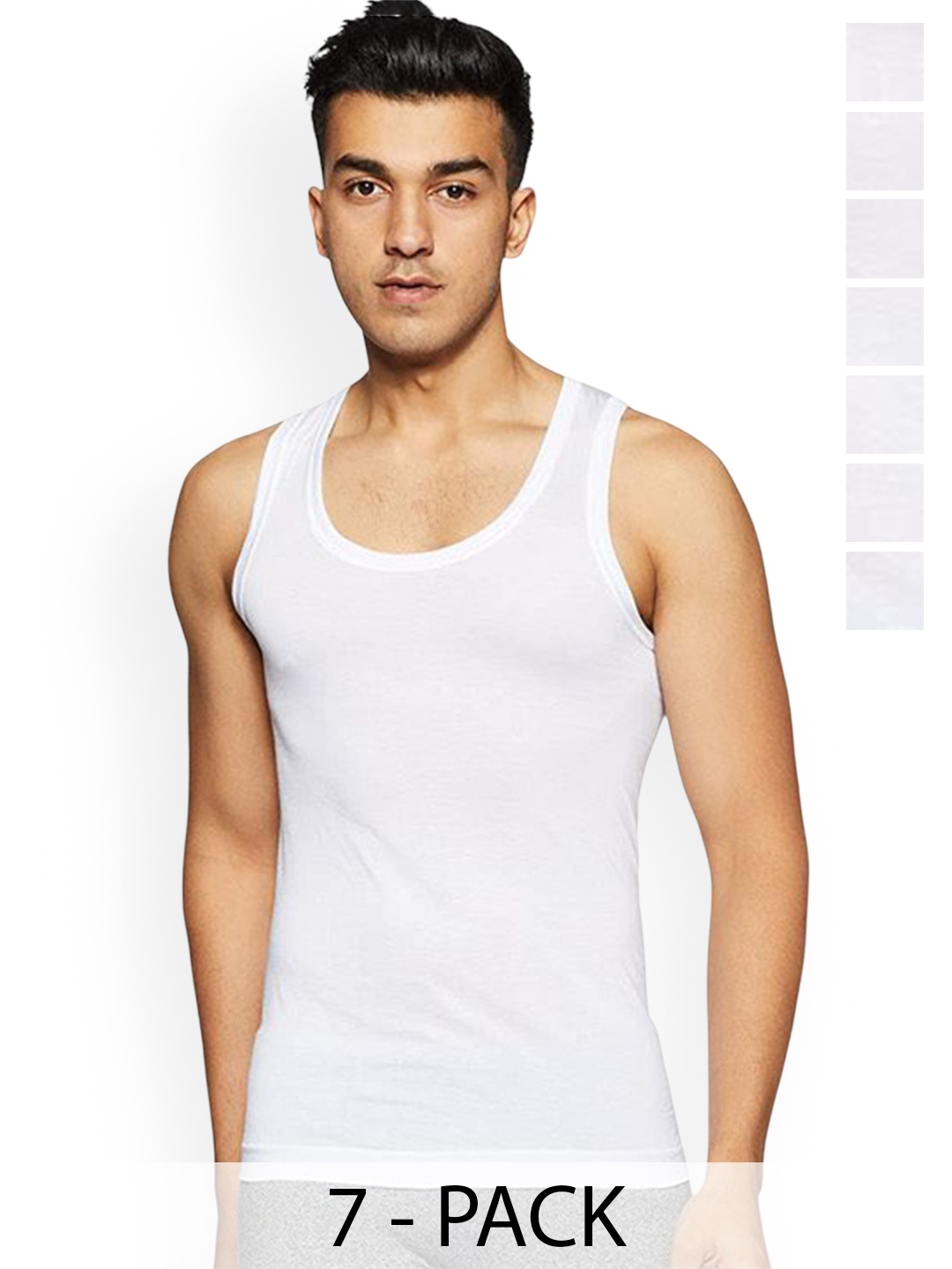 

Rupa Pack Of 7 Cotton Undershirt Vests Frontline-Air-Whit-RN-7-80, White