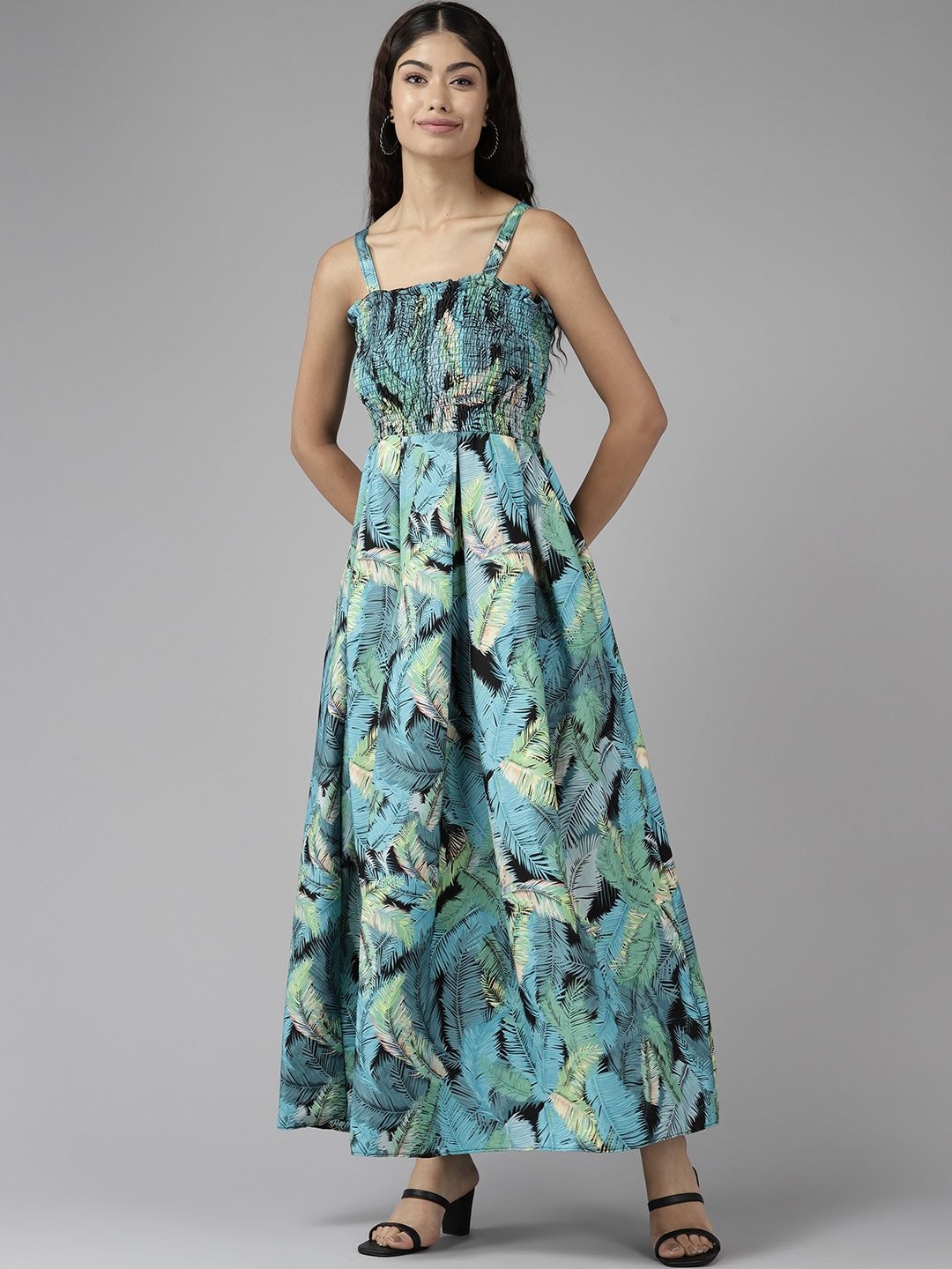 

CORSICA Printed Smocked Detail Georgette Maxi Dress, Blue