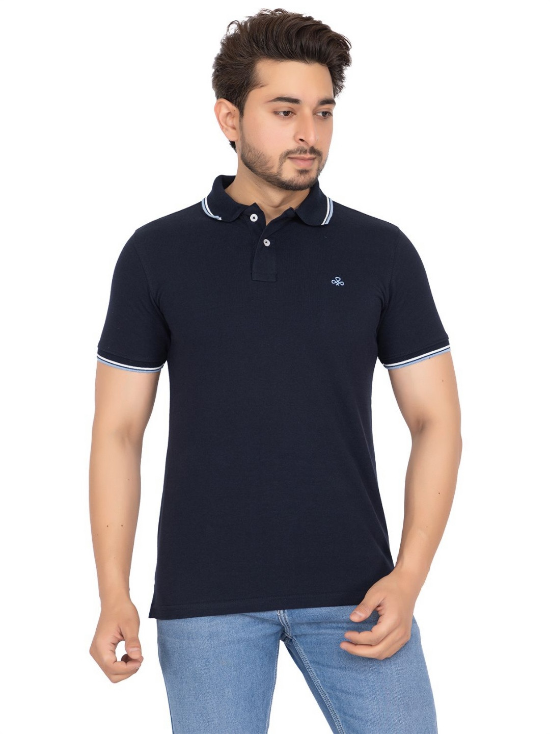 

Antiloop Men Solid Polo Collar Cotton T-shirt, Navy blue
