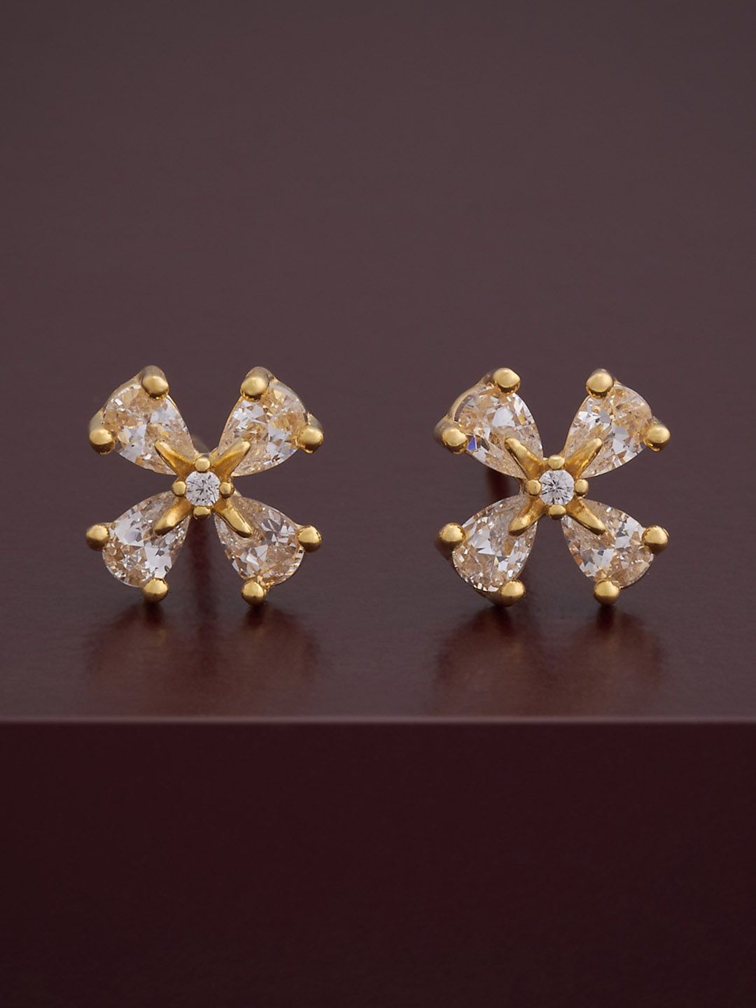 

Kushal's Fashion Jewellery 92.5 Silver Gold-Plated Stone Studded Floral Studs