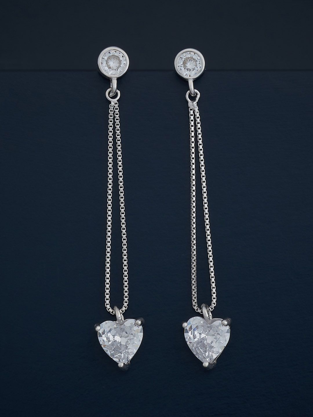 

Kushal's Fashion Jewellery 92.5 Silver Rhodium-Plated CZ Classic Drop Earrings