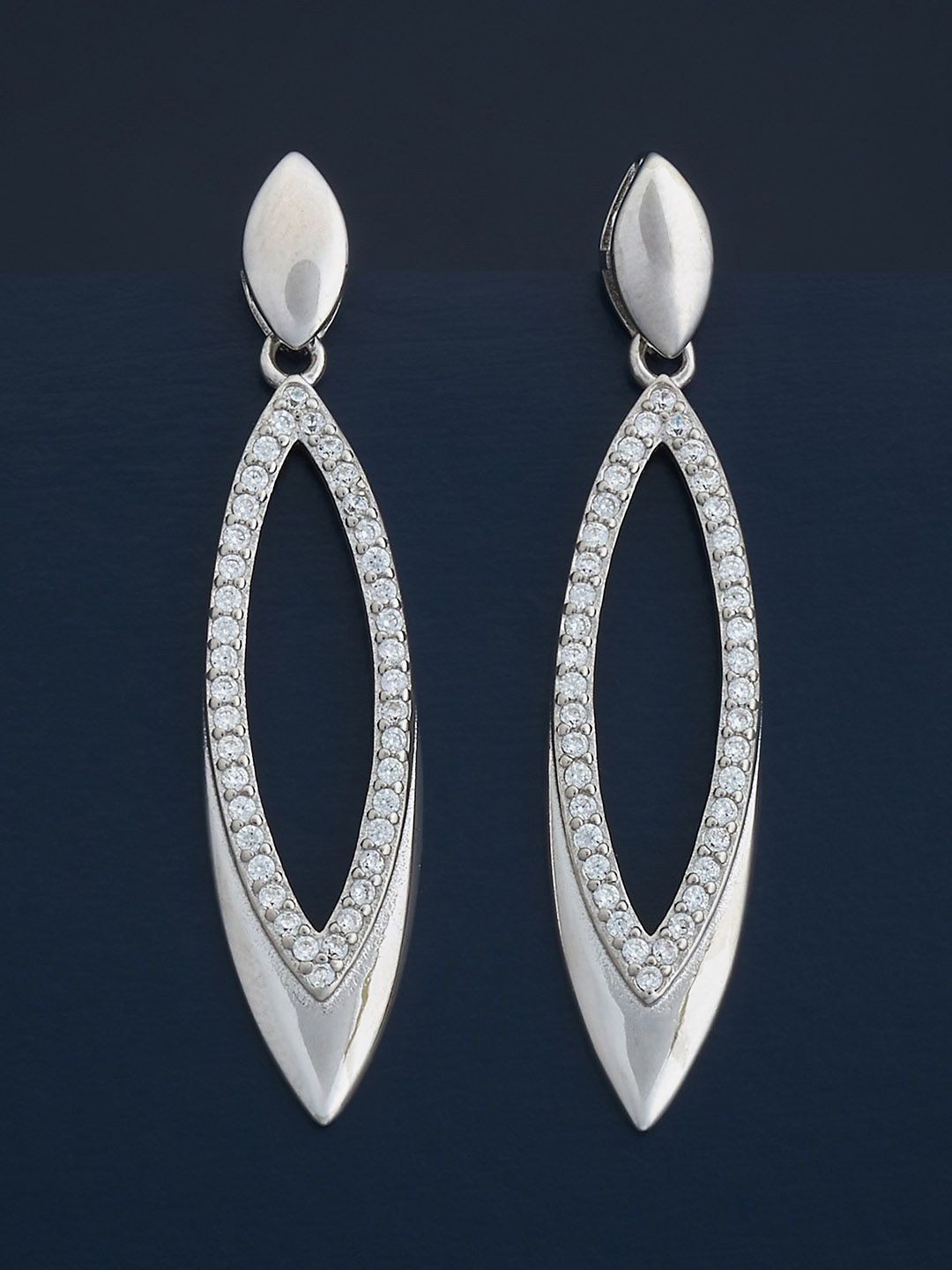 

Kushal's Fashion Jewellery 92.5 Silver Rhodium-Plated Teardrop Drop Earrings