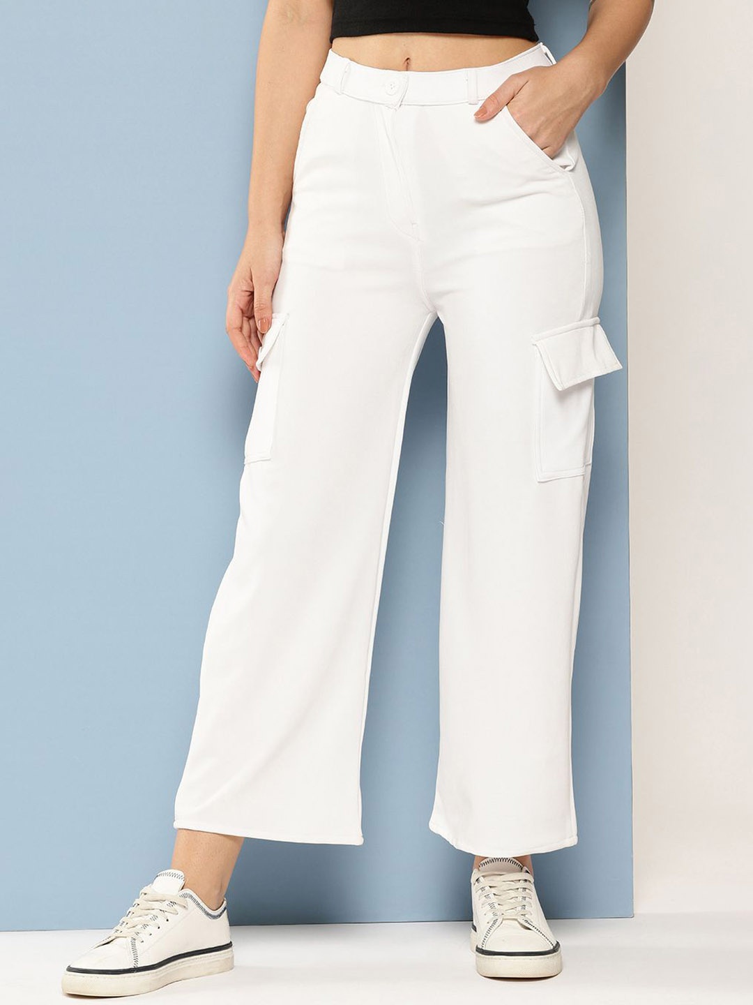 

CORSICA Women Cotton Original Mid-Rise Relaxed Fit Parallel Cargo Styles Trousers, White