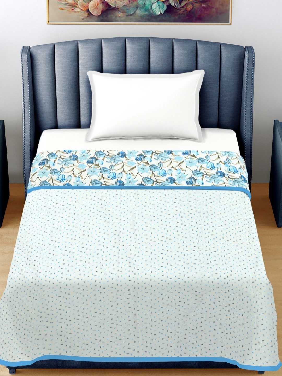

FABINALIV Blue Floral Printed Reversible Pure Cotton 300 GSM AC Room Single Bed Dohar