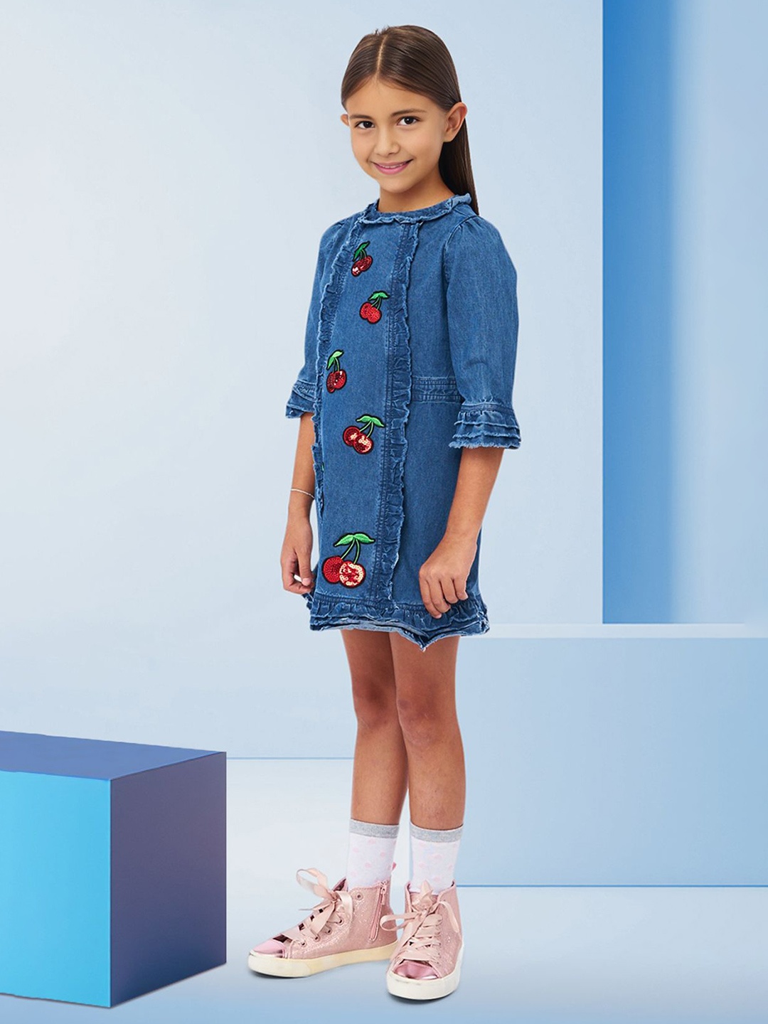 

FOREVER FRIDAY Girl Sequined Embroidered A-Line Dress, Blue