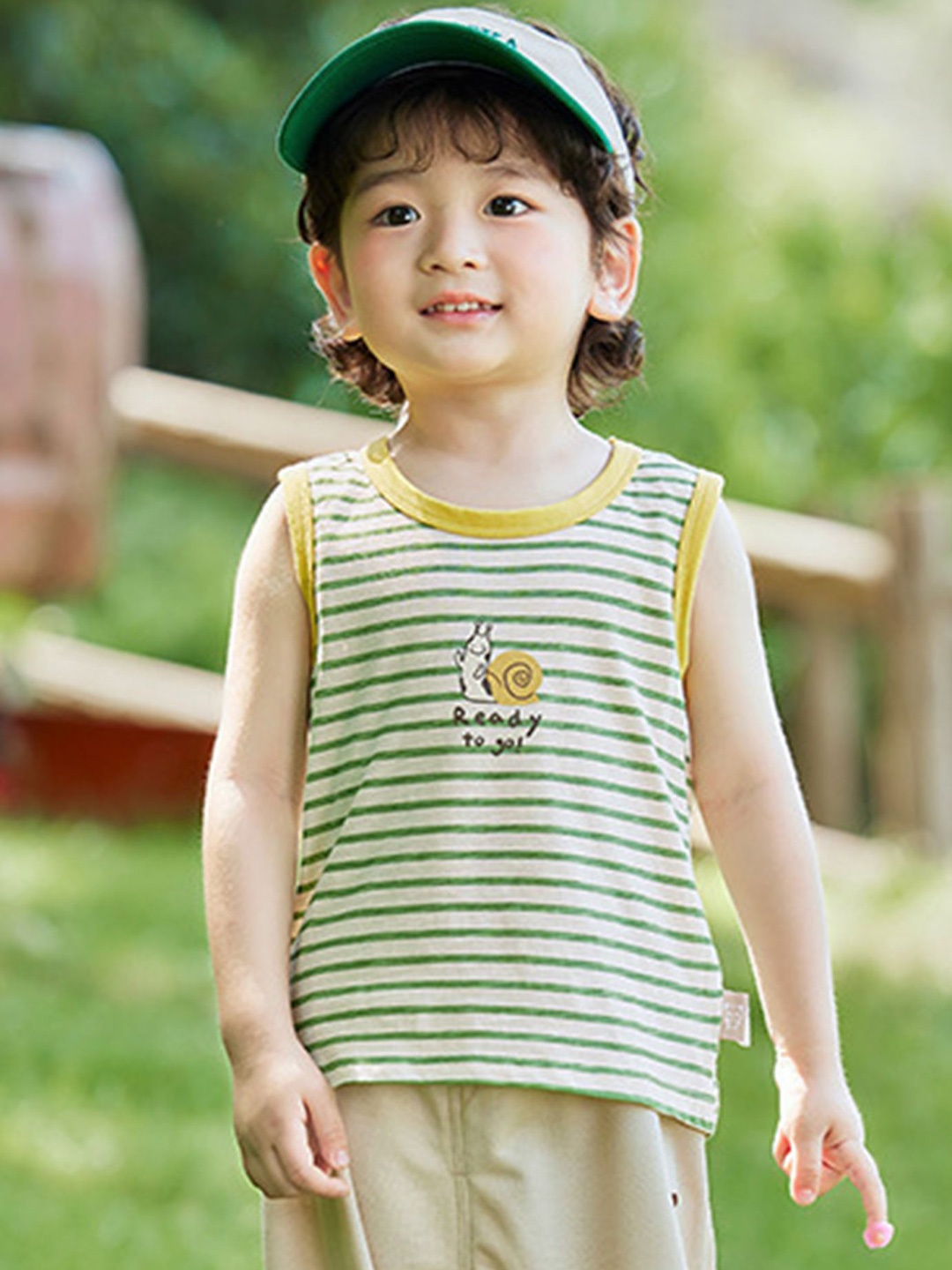 

LULU & SKY Boys Striped Cotton Top, Green