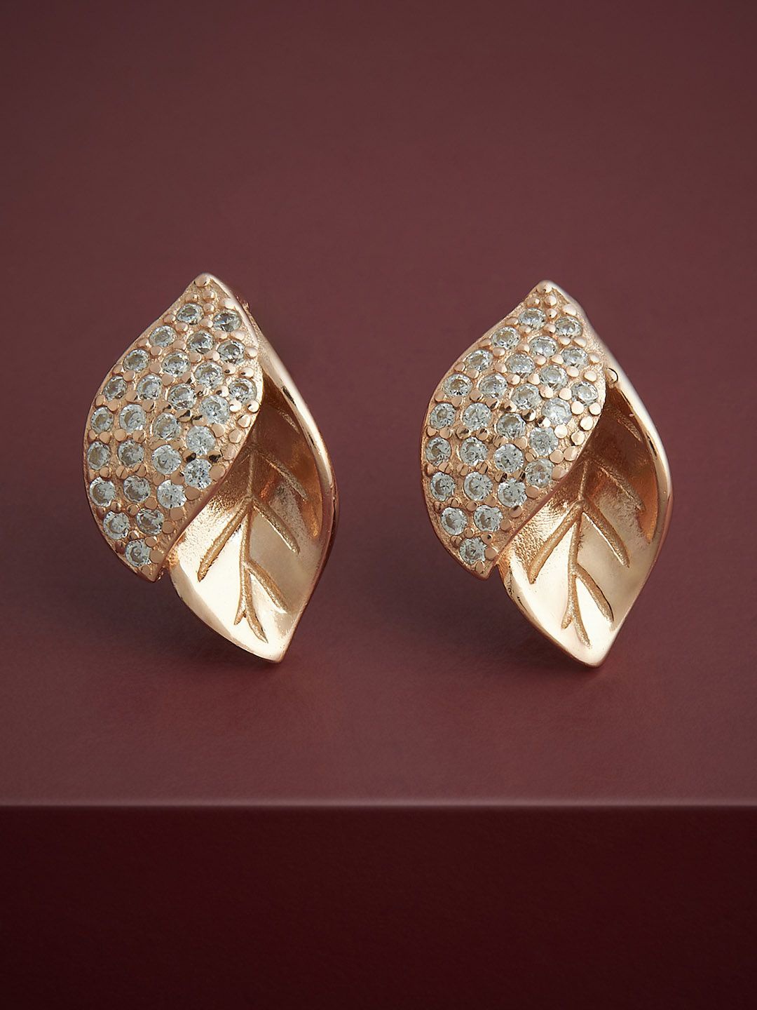 

Kushal's Fashion Jewellery 92.5 Sterling Silver Rose Gold-Plated CZ Studded Studs Earrings