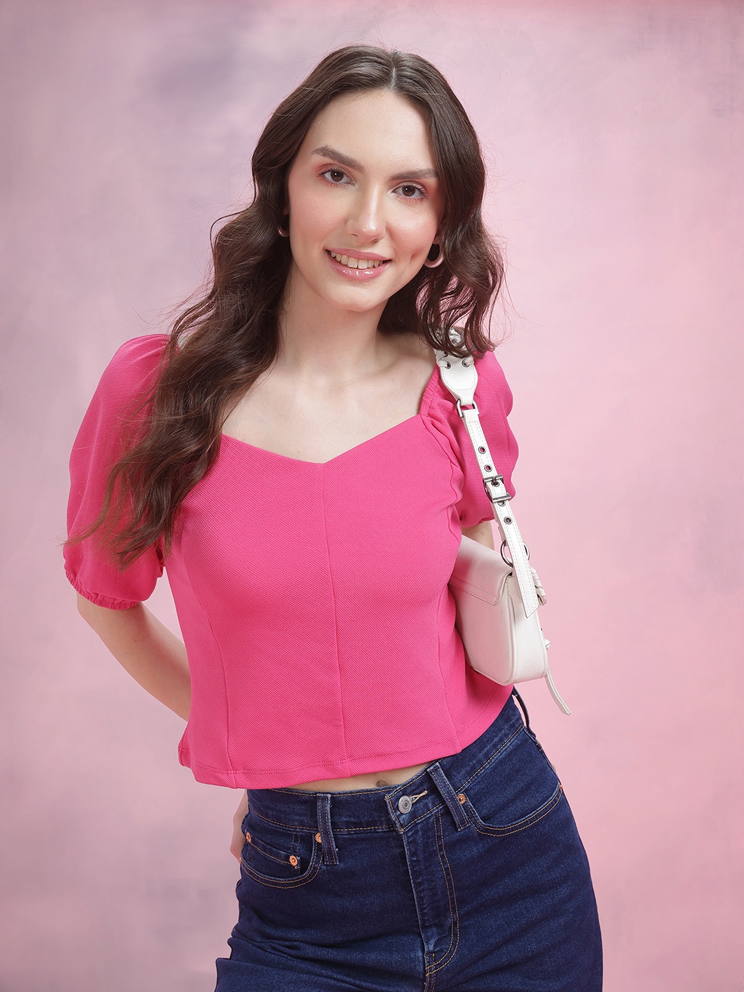

DressBerry Puff Sleeve Top, Pink