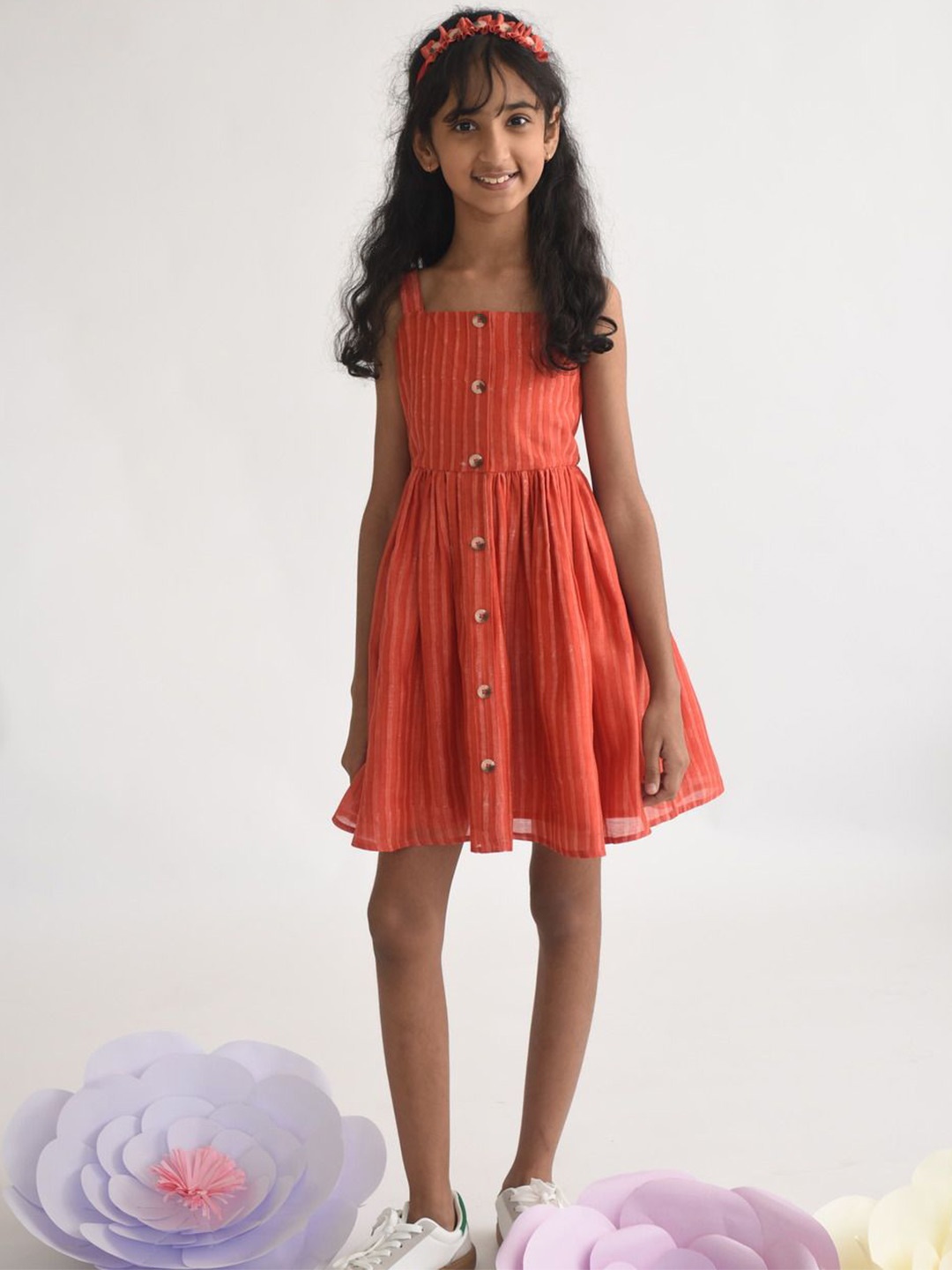 

A Little Fable Striped Fit & Flare Dress, Orange