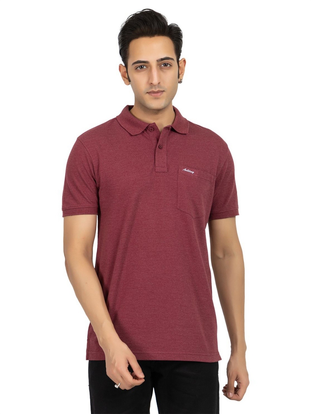 

Antiloop Men Polo Collar T-shirt, Maroon