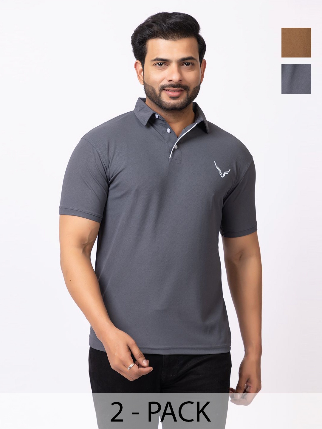 

BUFFARO Men Solid Polo Collar Cotton T-shirt, Brown