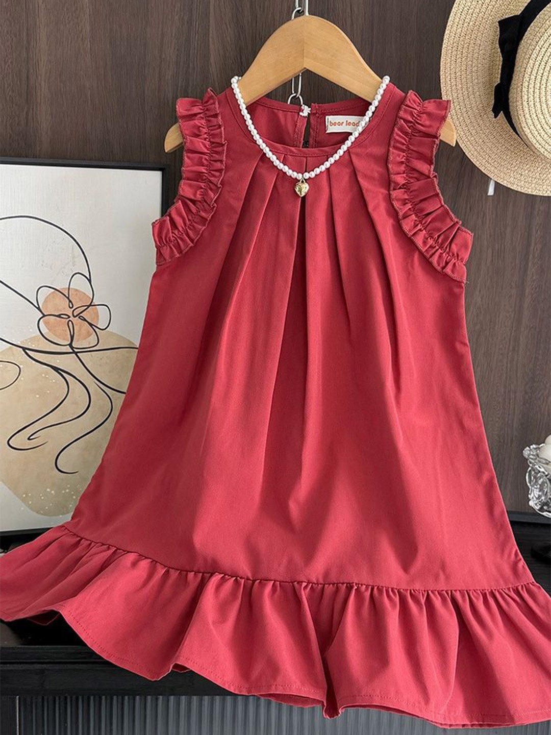 

LULU & SKY Girls Round Neck A-Line Dress, Red