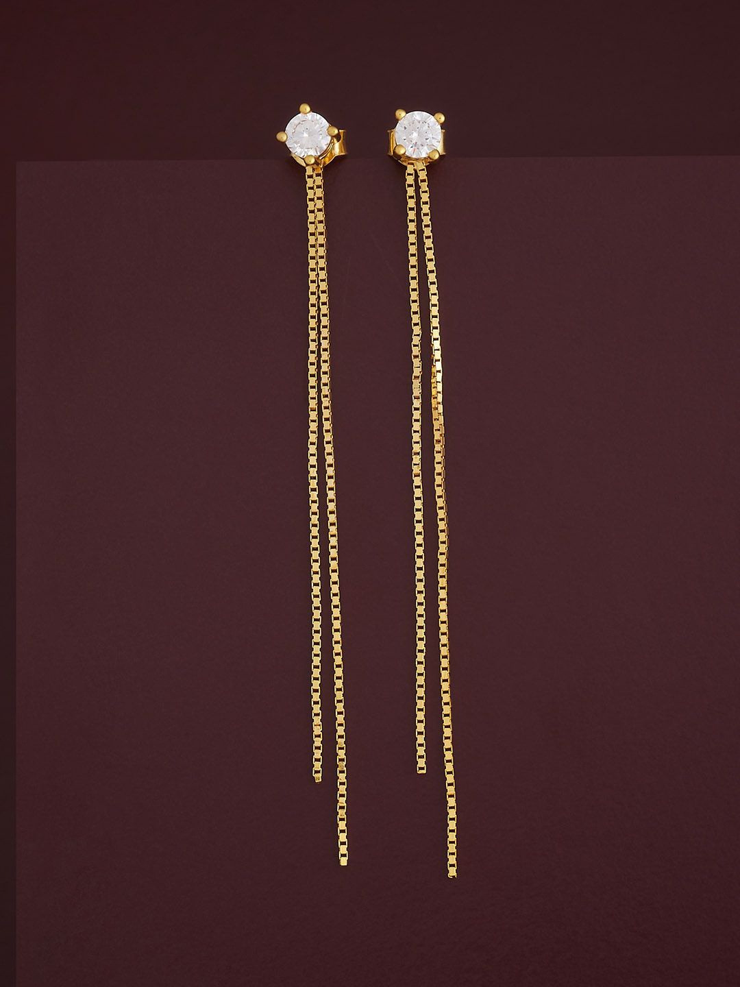 

Kushal's Fashion Jewellery 92.5 Silver Gold-Plated Classic Zircon Drop Earrings
