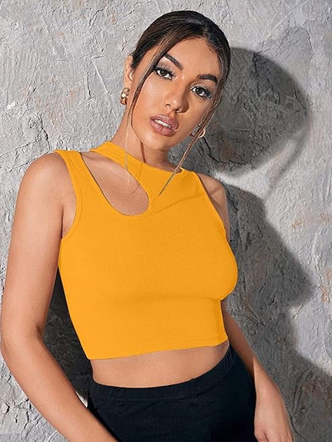 

WESTCHIC Crepe Crop Top, Yellow