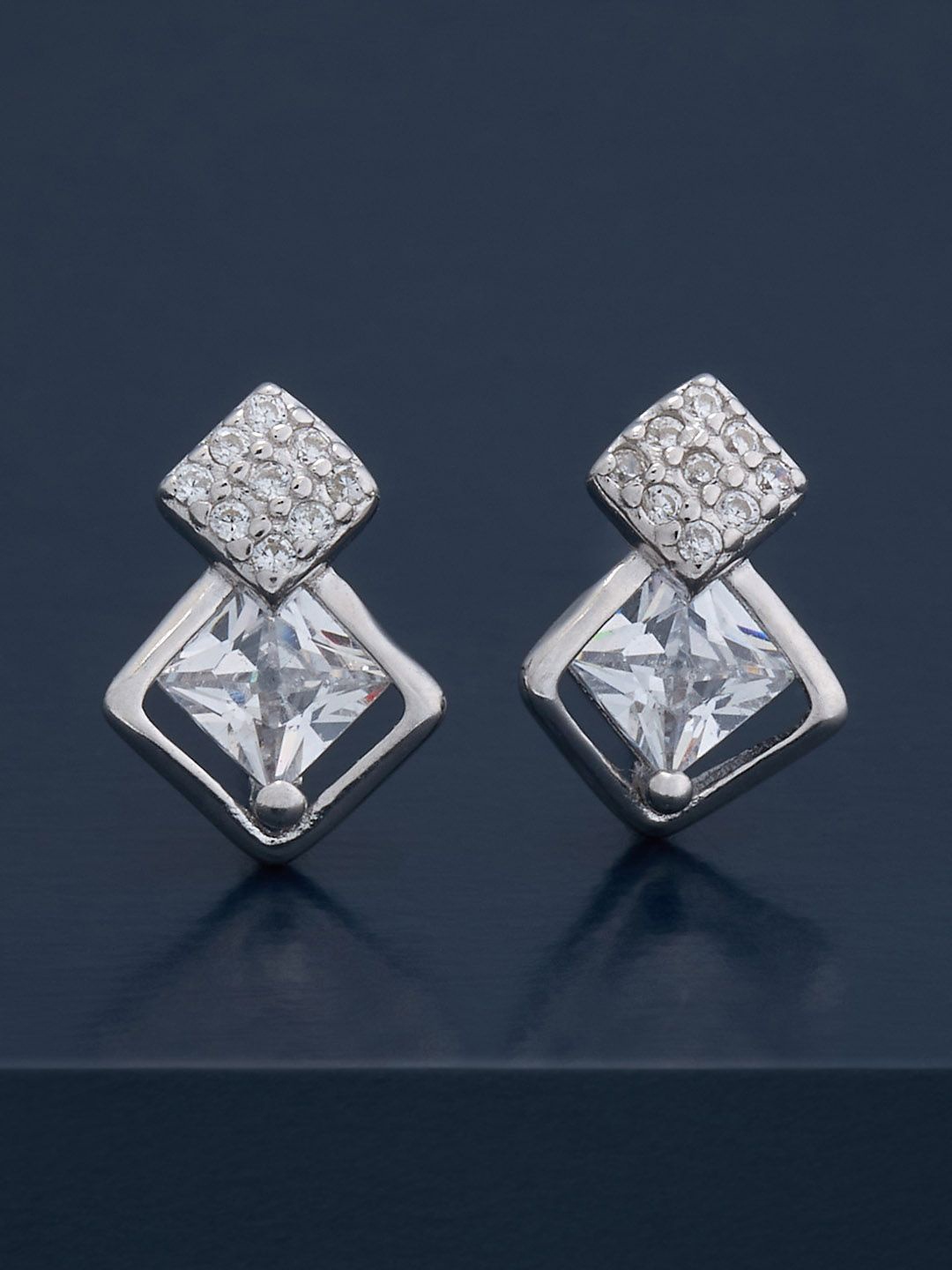 

Kushal's Fashion Jewellery 92.5 Silver Rhodium-Plated CZ Studded Studs Earrings