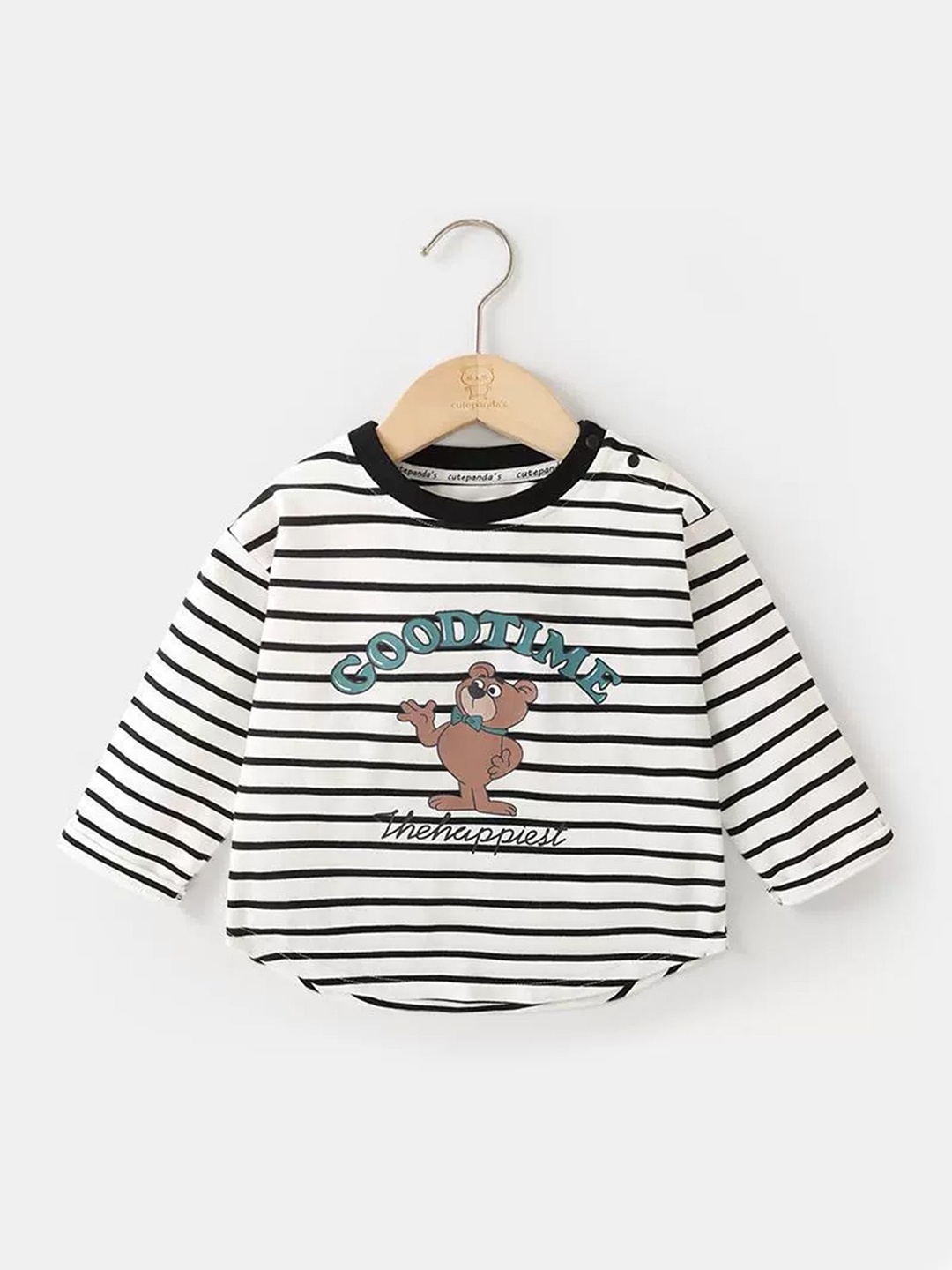 

LULU & SKY Girls Striped Hooded Applique T-shirt, Black