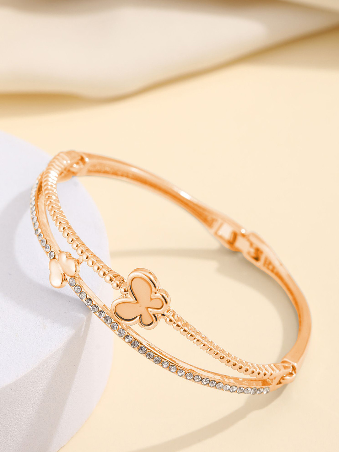 

Shining Diva Fashion Rose Gold-Plated Crystals Studded Bangle-Style Bracelet
