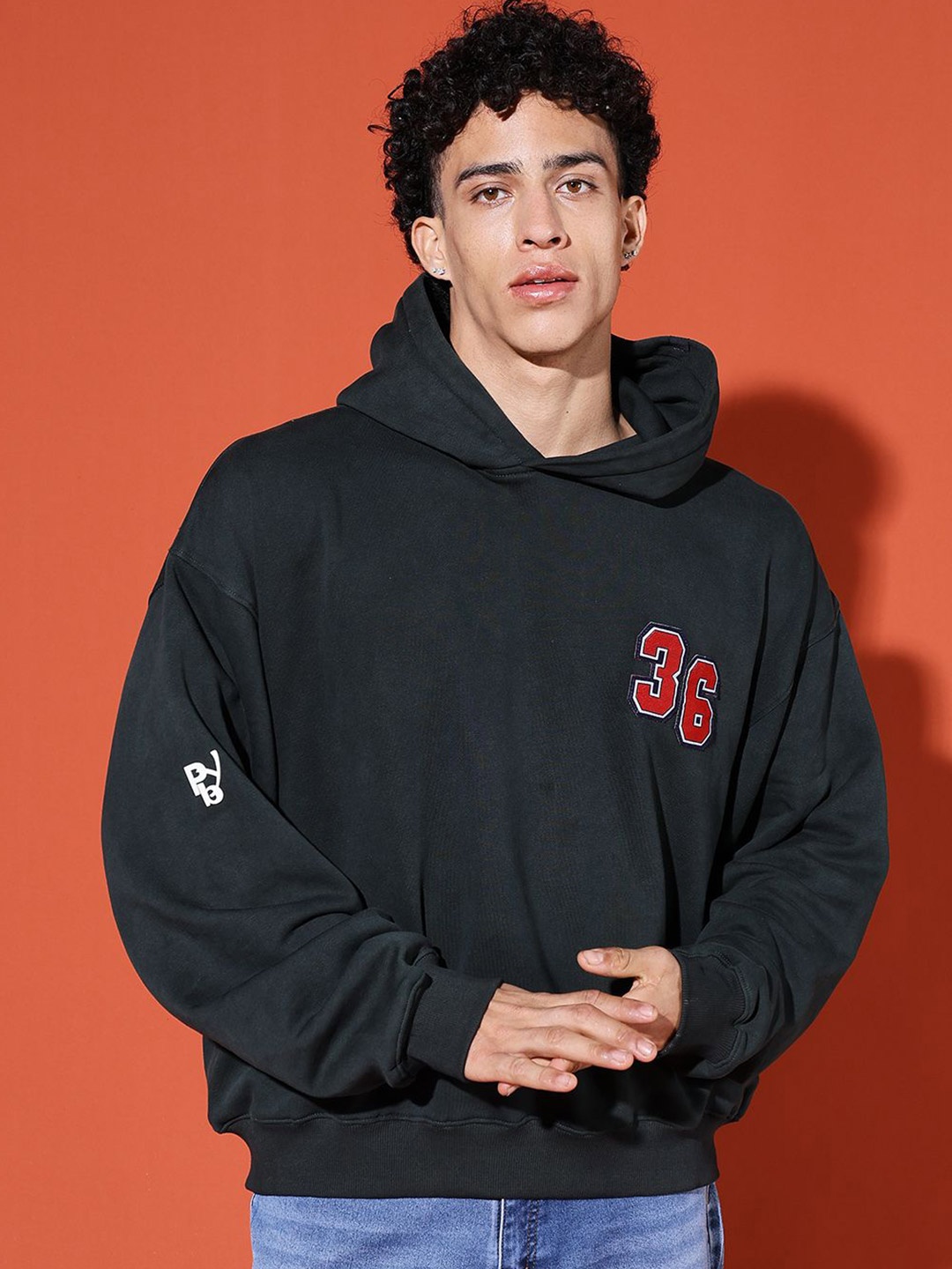 

PBY Men Printed Hooded Cotton Pullover Sweatshirt, Black