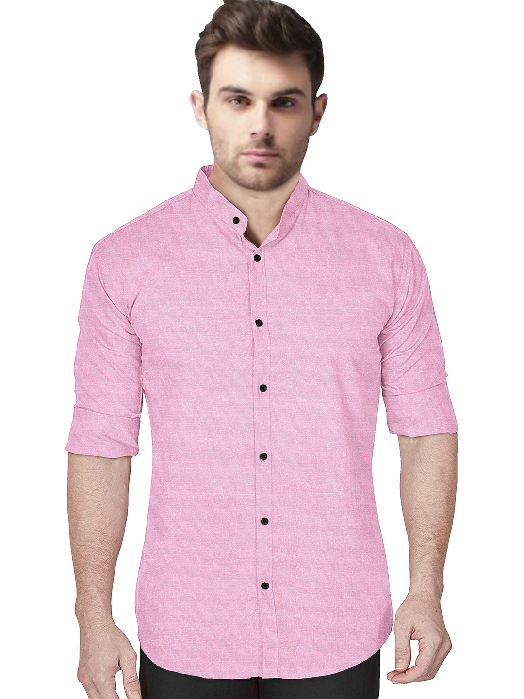 

Metronaut Men Regular Fit Spread Collar Solid Cotton Casual Shirt, Pink