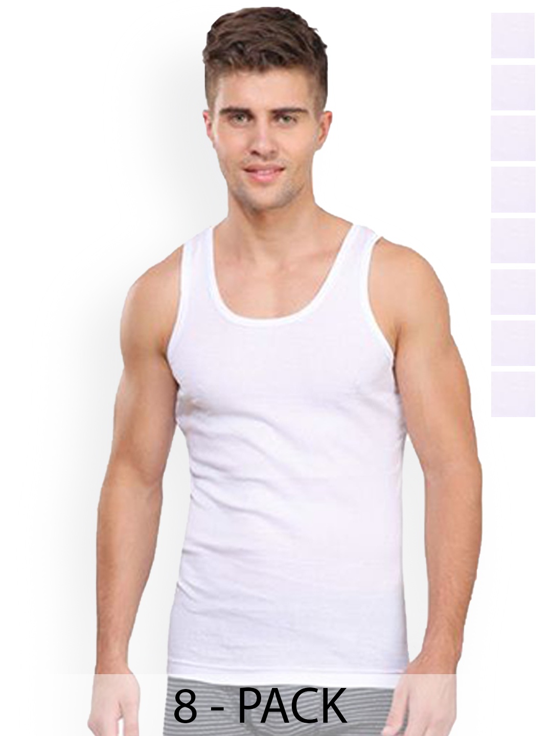 

Rupa Pack Of 8 Cotton Innerwear Vests - Frontline-Rib-White-RN-8-90