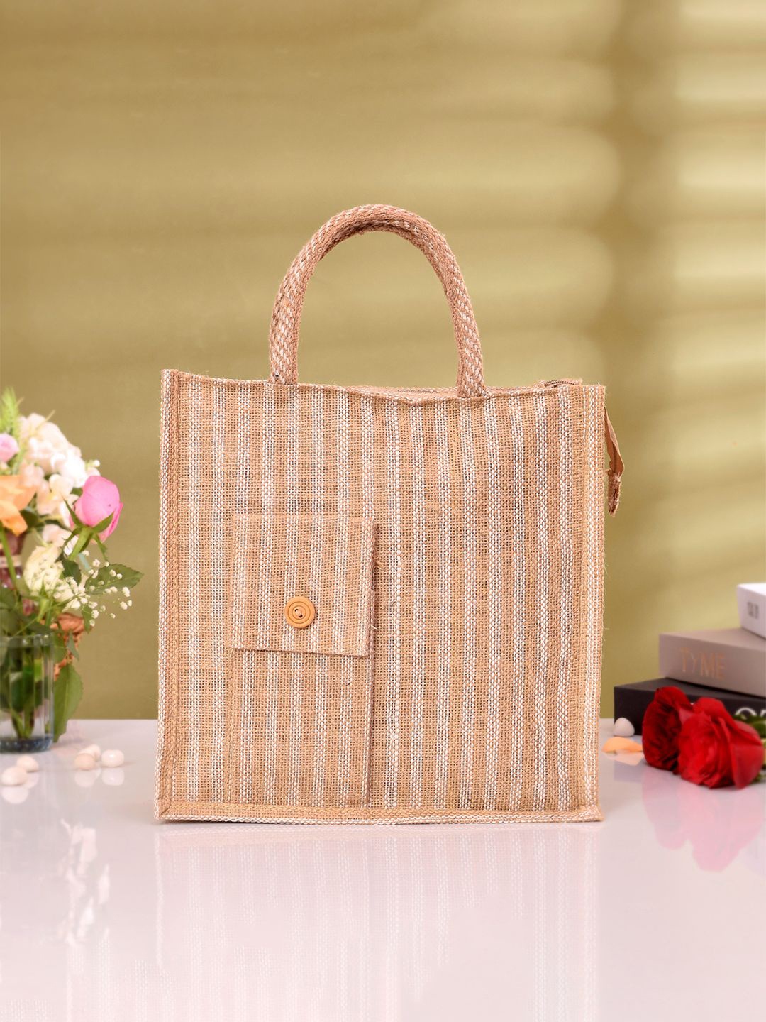 

Kuber Industries Unisex Striped Structured Tote Bag, Brown