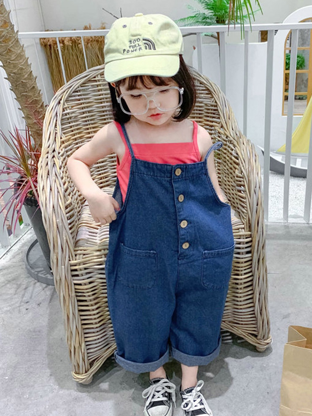 

LULU & SKY Girls Shoulder Straps Pure Cotton Dungarees With Cami Top, Blue