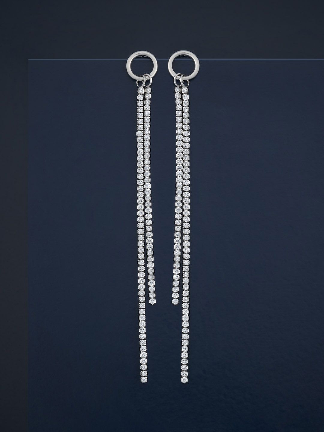 

Kushal's Fashion Jewellery 92.5 Silver Zircon Stone Studded Drop Earrings
