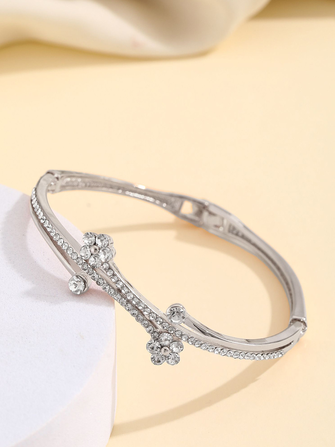 

Shining Diva Fashion Silver-Plated Crystals Studded Bangle-Style Bracelet