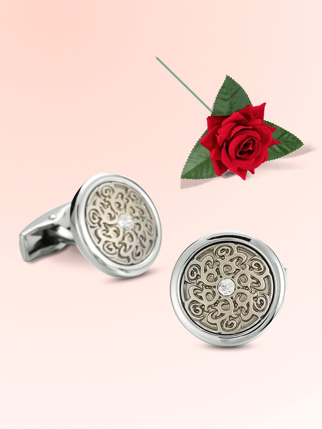 

Peora Adults-Men Geometric Cufflink, Silver