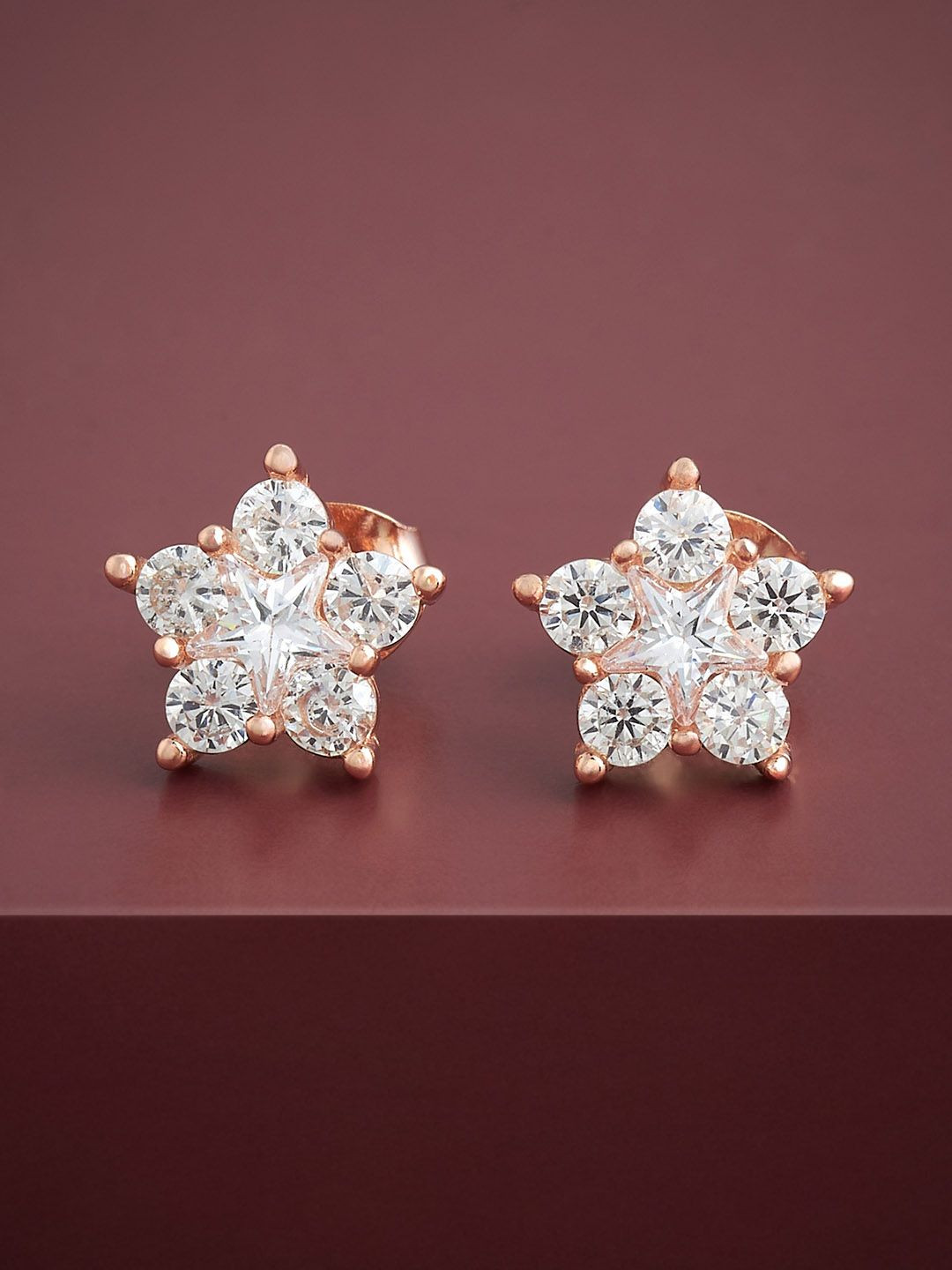 

Kushal's Fashion Jewellery 92.5 Silver Rose Gold-Plated Floral CZ-Studded Studs