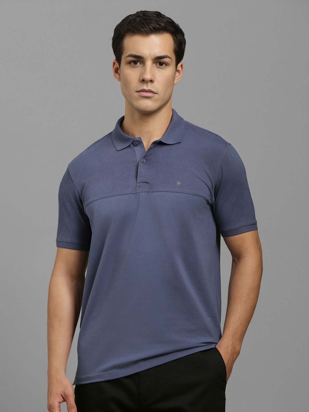 

Louis Philippe Men Abstract Printed Polo Collar Cotton Slim Fit T-shirt, Blue