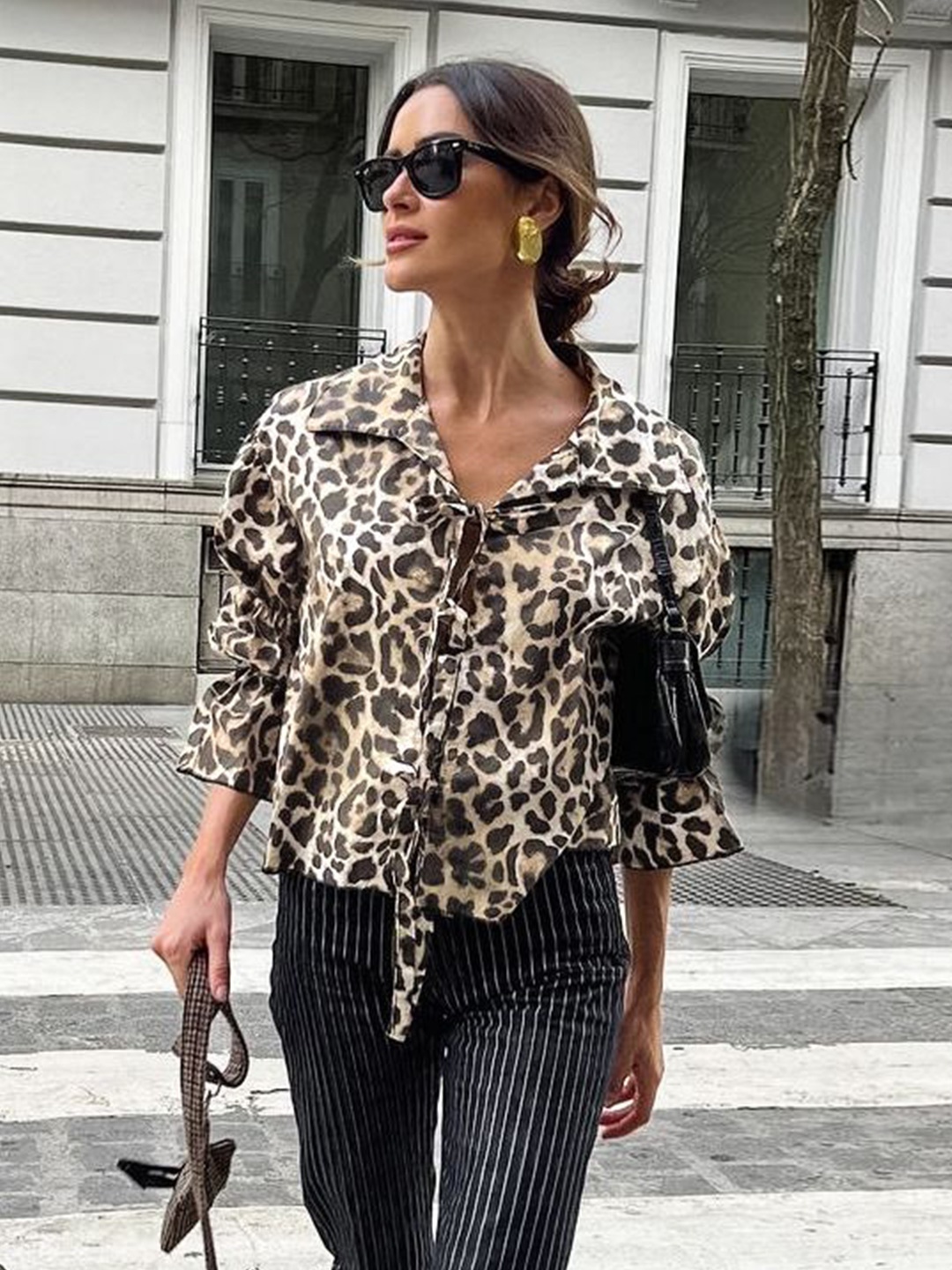 

MIAKEE Women Animal Printed Shirt Style Top, Brown