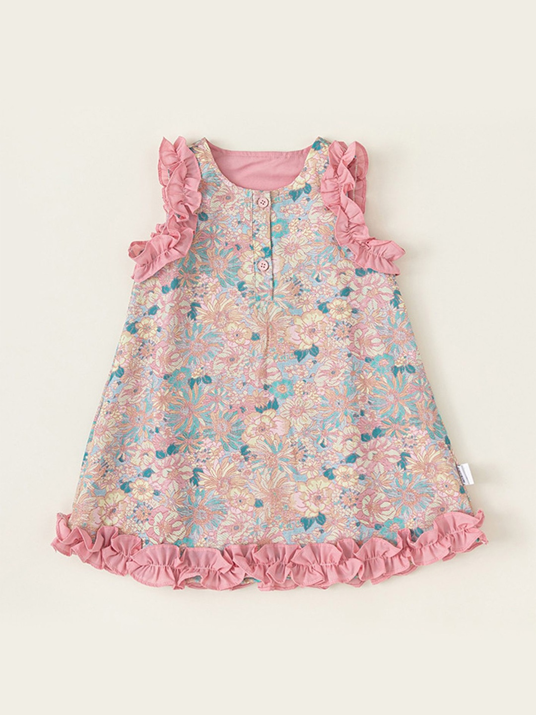 

LULU & SKY Girls Floral Printed Flutter Sleeves A-Line Dress, Pink