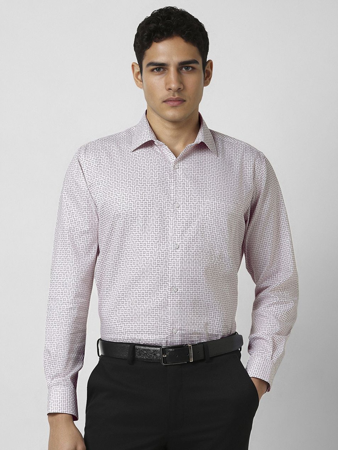 

Van Heusen Men Slim Fit Spread Collar Abstract Printed Cotton Formal Shirt, Pink
