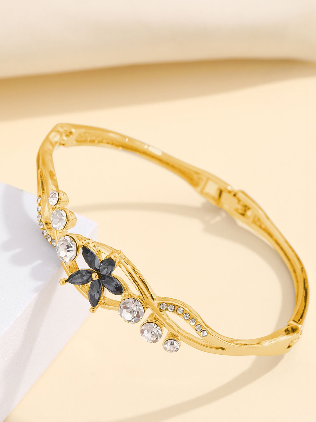 

Shining Diva Fashion Gold-Plated Crystals Studded Bangle-Style Bracelet