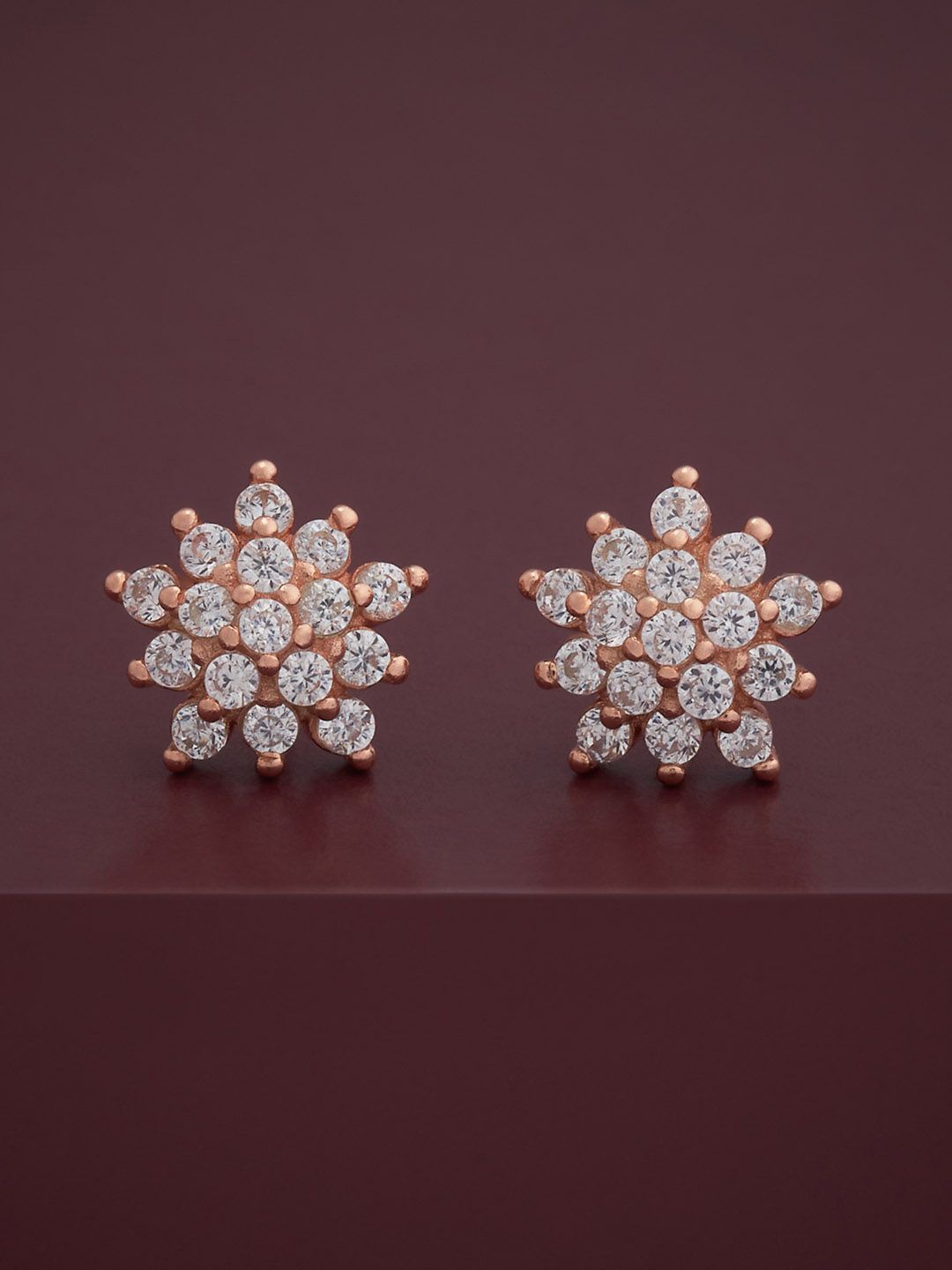 

Kushal's Fashion Jewellery 92.5 Silver Rose Gold-Plated CZ Floral Shaped Studs